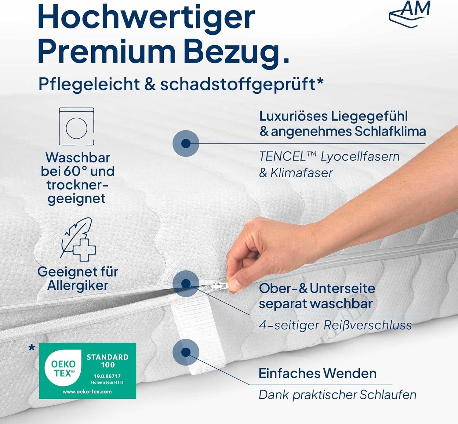 Taschenfederkernmatratze Deluxe 7-Zonen Federkernmatratze mit 3D Kaltschaum, Optimale Anpassung, AM Qualitätsmatratzen, 24 cm hoch, 90x200 cm – Bild 5 von 5