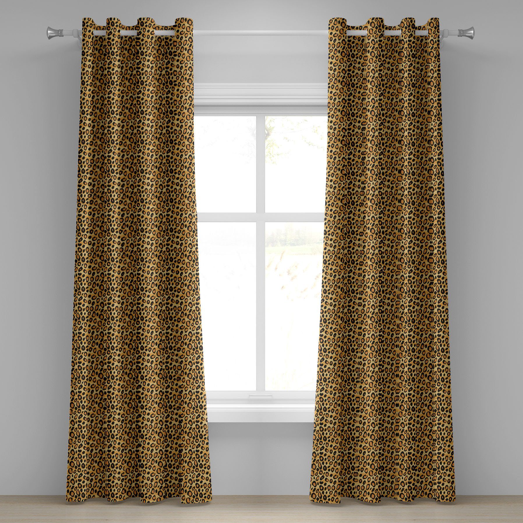 Gardine Dekorative 2-Panel-Fenstervorhänge für Schlafzimmer Wohnzimmer, Abakuhaus, Leopard-Druck Wilde Feline Tile