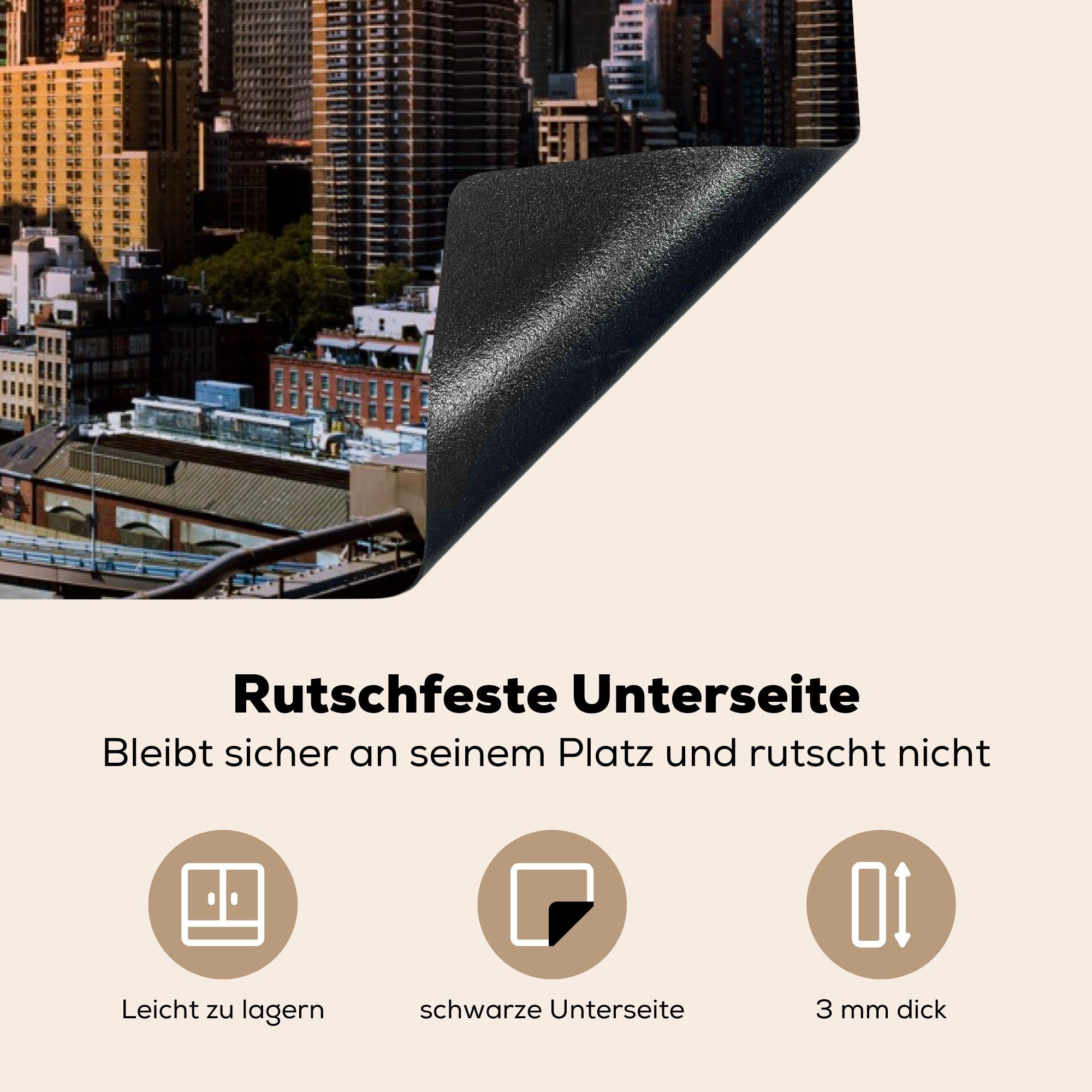 (1 - New für 83x51 Sonne, Arbeitsplatte - tlg), MuchoWow küche Skyline Herdblende-/Abdeckplatte Ceranfeldabdeckung, Vinyl, York cm,