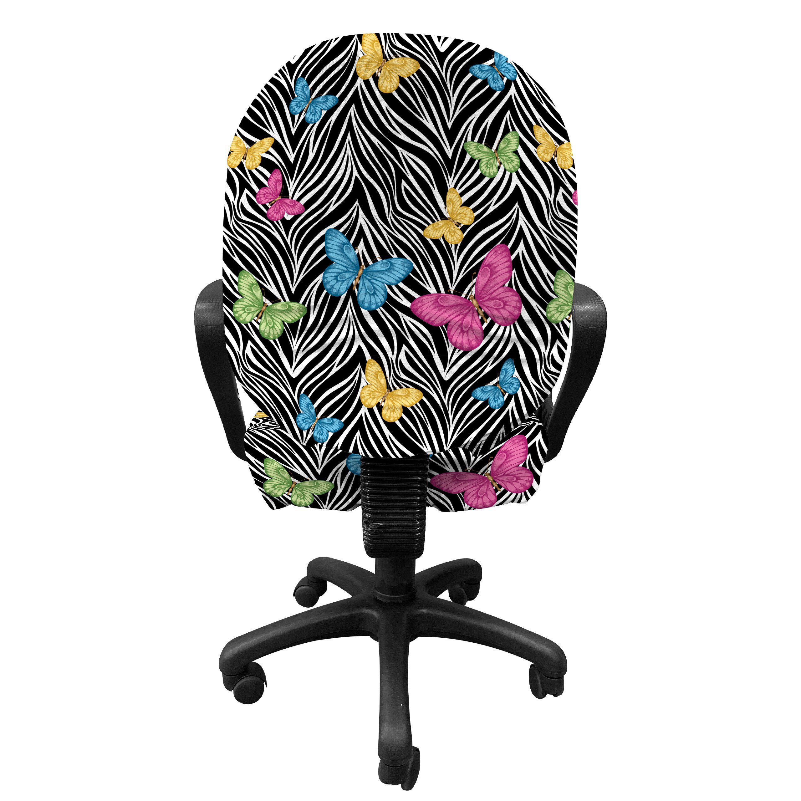 Zebra Abakuhaus, Schutzhülle auf Stretchgewebe, dekorative Bürostuhlhusse aus Bunt Schmetterlinge