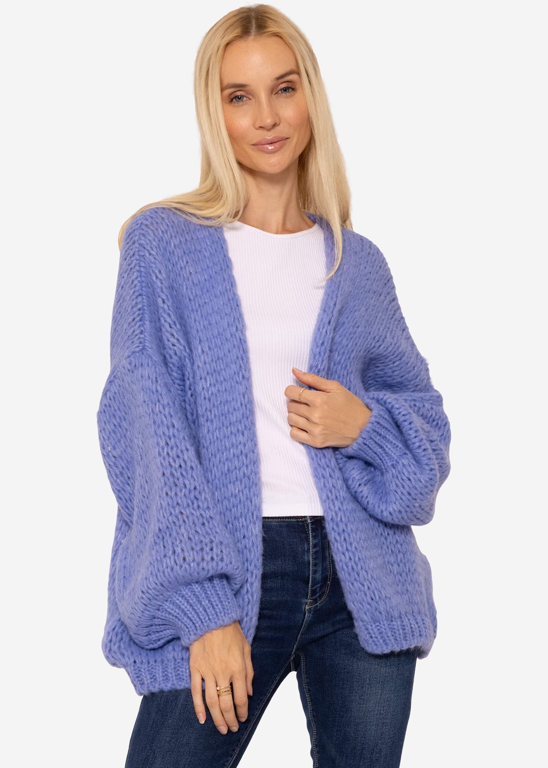 Strickjacke in weichem Flieder Made Grobstrick Italy aus Lässiger Strick Cardigan, Cardigan Damen Oversize SASSYCLASSY