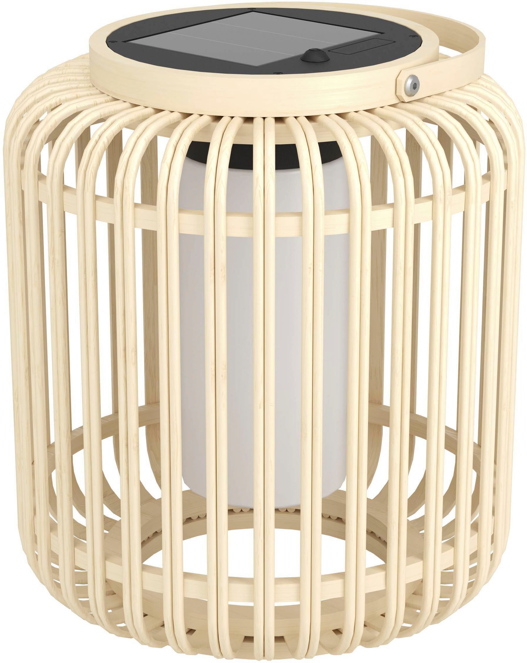 EGLO Tischleuchte Marliano Tischlampe, Solarlampe Boho, Windlicht, Rattan, IP44, Lampe, Ein-/Ausschalter, LED fest integriert, Neutralweiß, Tischleuchte - H24 x Ø21 cm - braun, schwarz - 3,3W inkl.