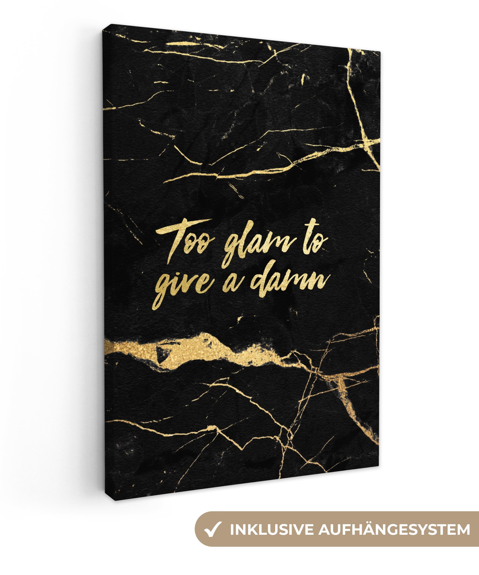 OneMillionCanvasses® Leinwandbild Zitate - Gold - Schwarz - Marmor, (1 St), Leinwandbild fertig bespannt inkl. Zackenaufhänger, Gemälde, 20x30 cm