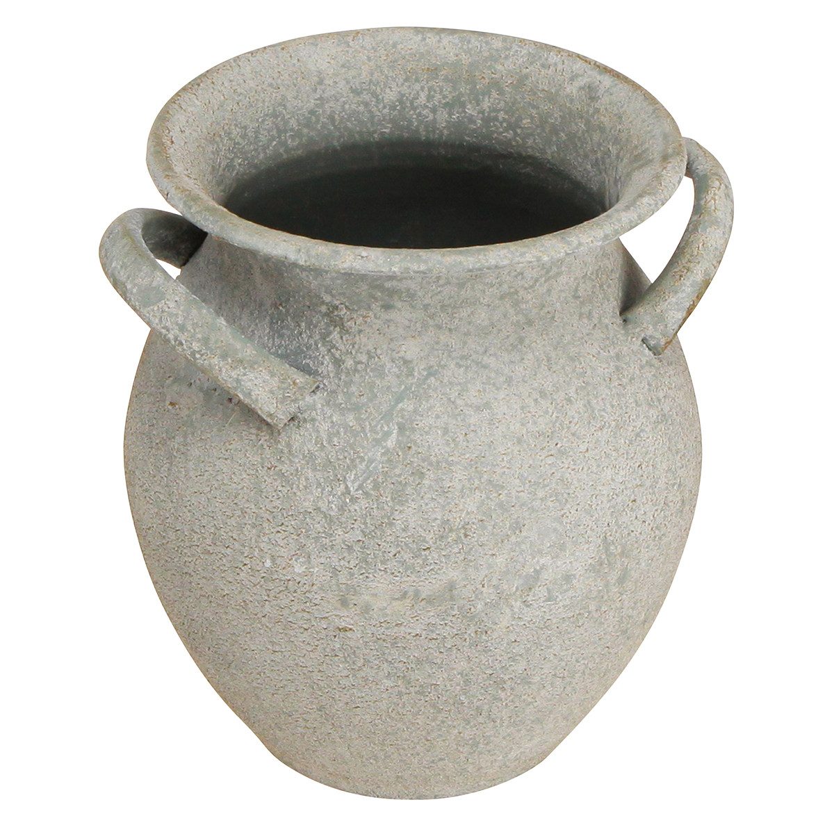 Florists Products Gartenfigur Deko Vintage Vase Metall Grau Übertopf Griffe H13cm