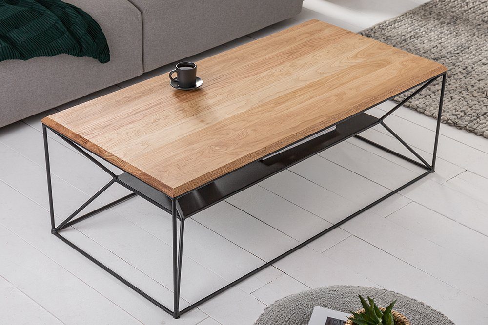 riess-ambiente Couchtisch ARCHITECTURE 110cm natur / schwarz (Einzelartikel, 1-St), Wohnzimmer · Eiche-Massivholz · Metall · geölt · mit Ablage · Design