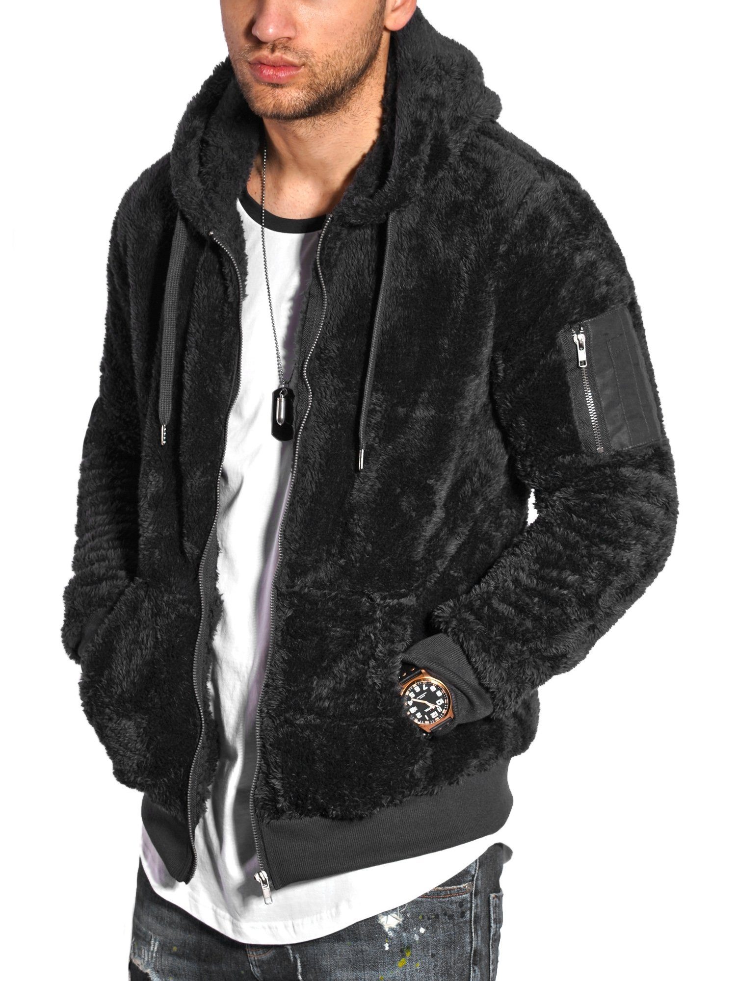 aus Sweatjacke weichem schwarz Teddyfleece Teddy-Zip behype