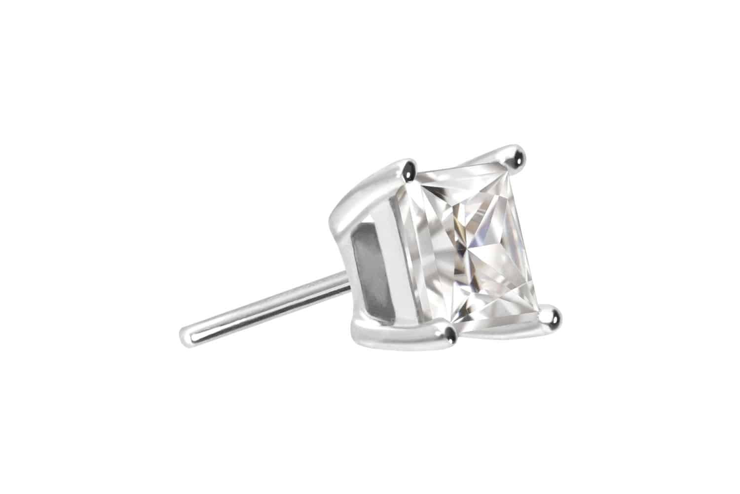 Piercing-Set 14 Karat Gold Aufsatz mit Titan Push Pin MOISSANIT-QUADRAT