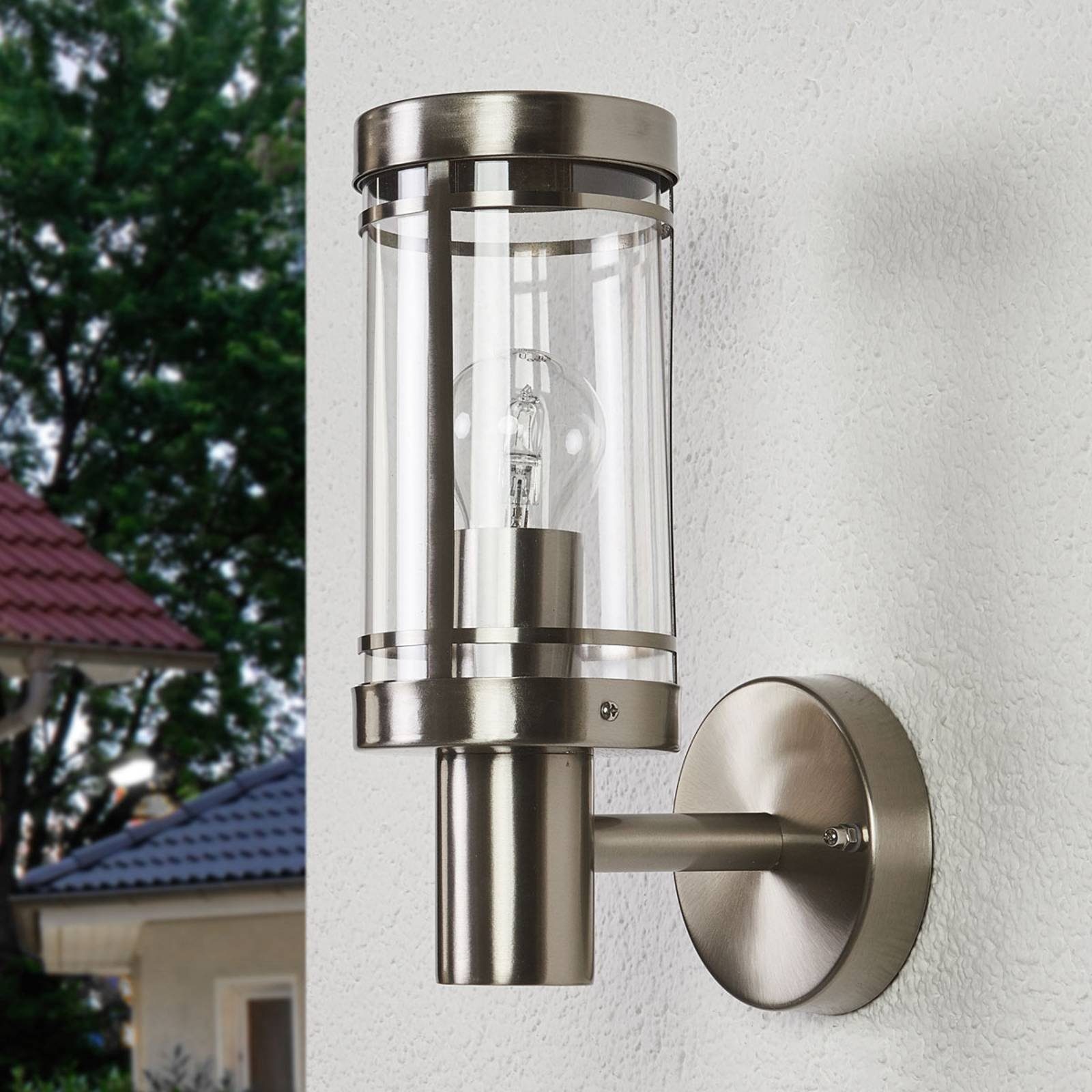 Lindby Außen-Wandleuchte Djori, Edelstahl Alu IP44, 1 x 15 W LED