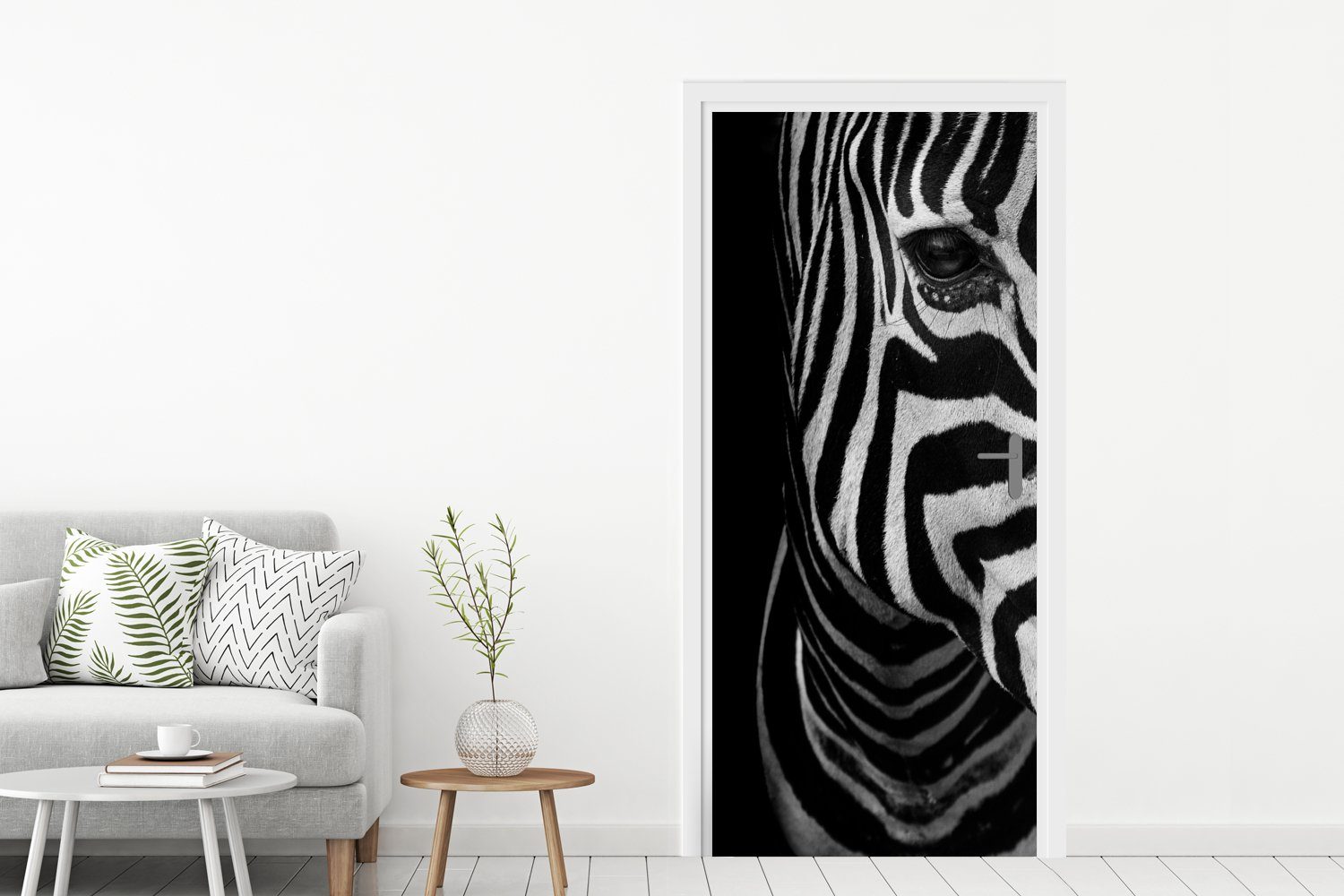 Türtapete 75x205 für St), - - Tiere Zebra Tür, cm - Türaufkleber, (1 Matt, Fototapete MuchoWow Weiß, Schwarz bedruckt,