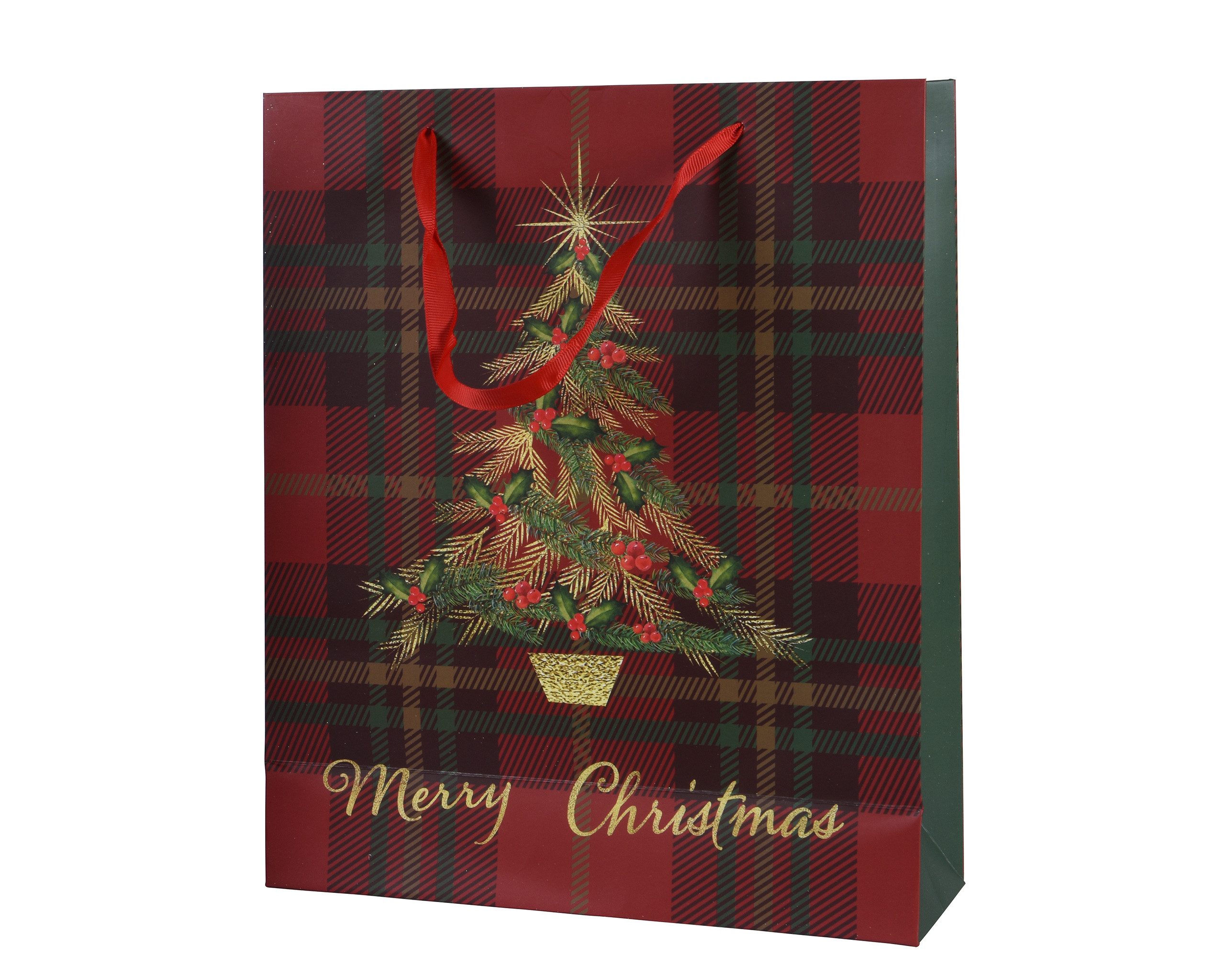 Kaemingk Aufbewahrungstasche, Geschenktüte Weihnachten 18x8x24cm mit Henkel und Motiv 1 Stück Rot