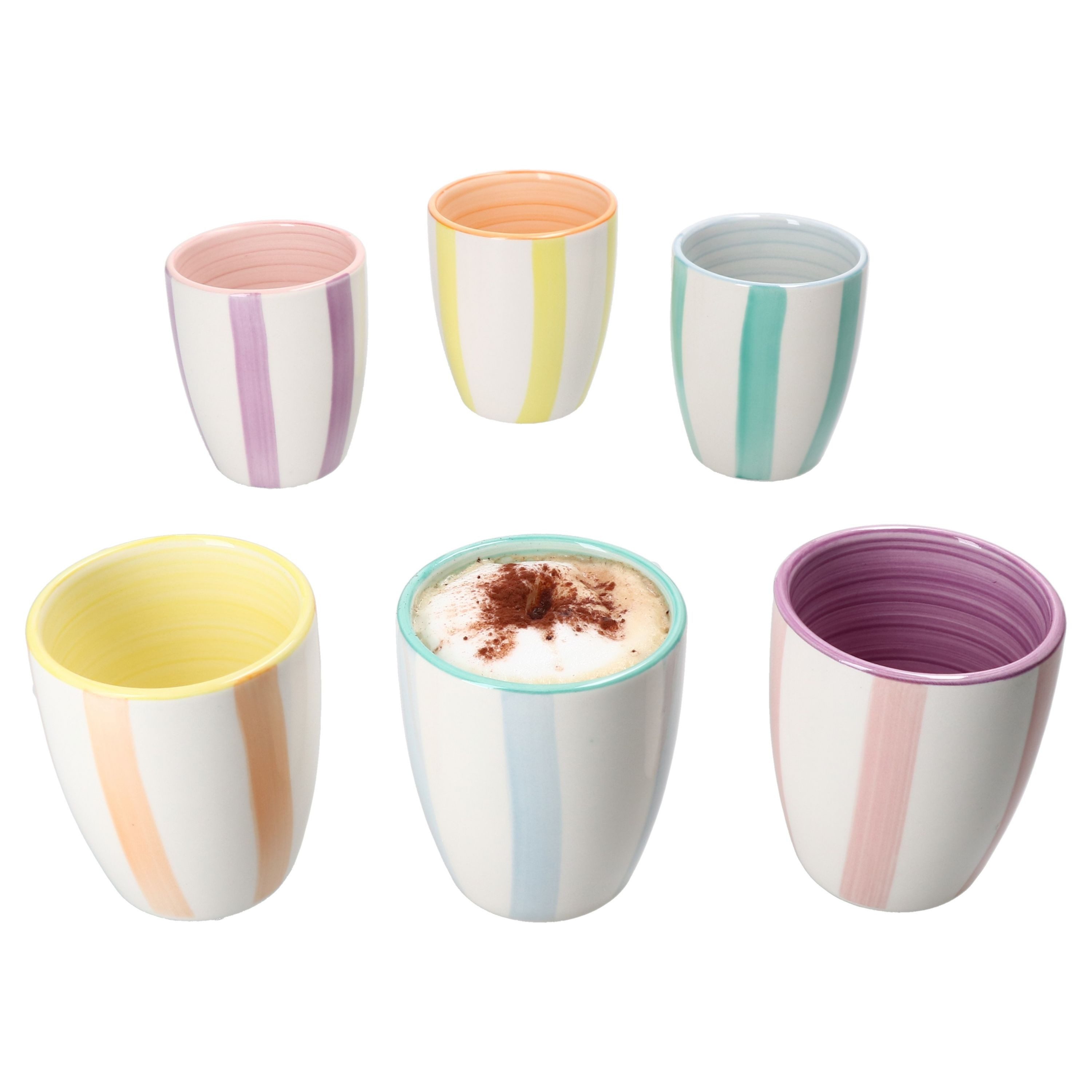 MamboCat Becher 6er Set Beach Pastello Stripes Mokkabecher ohne Henkel 150ml 6 Pers, Steingut