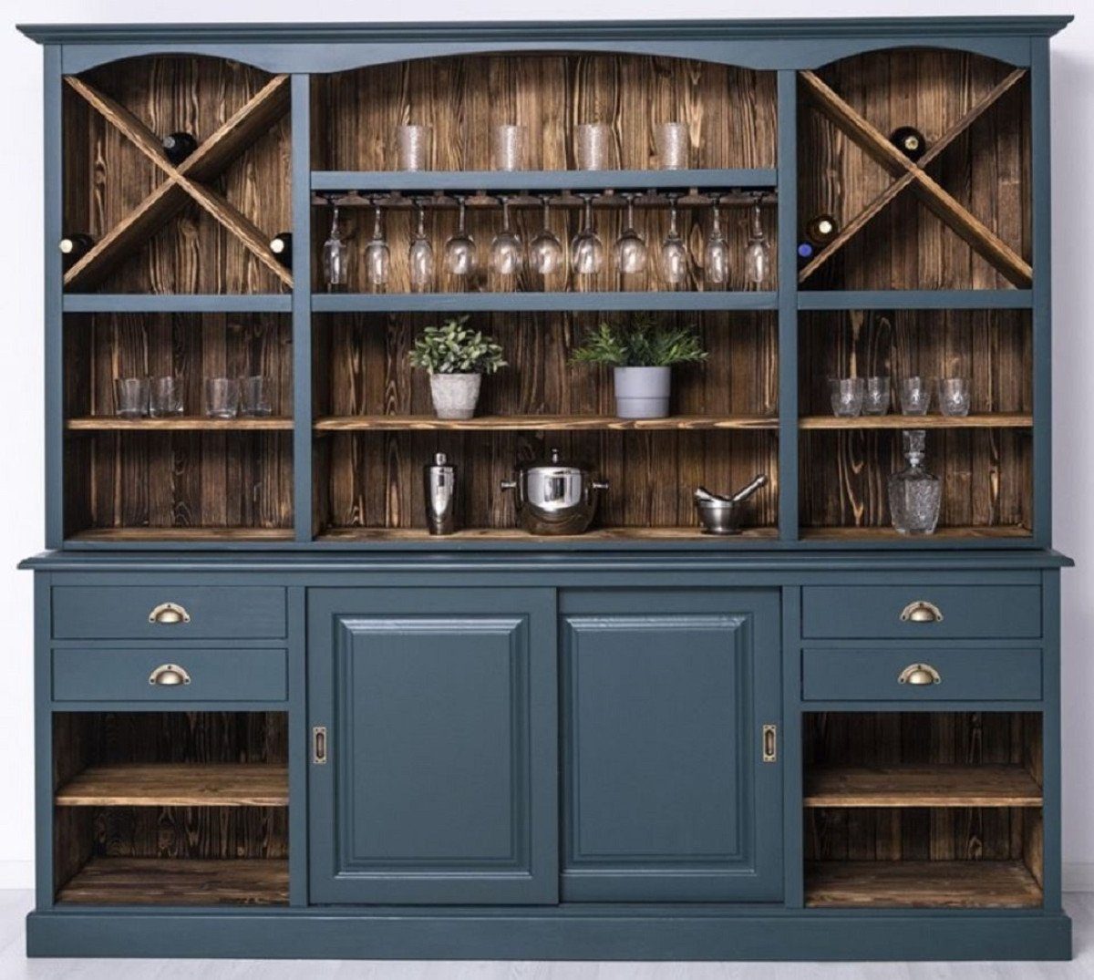 Massivholz cm Landhausstil Barschrank - Weinschrank Möbel Landhausstil Padrino H. - x Blau im - Barschrank / Möbel - 240 Landhausstil x Bar 50 210 Landhausstil Dunkelbraun im Casa Einrichtung Landhausstil