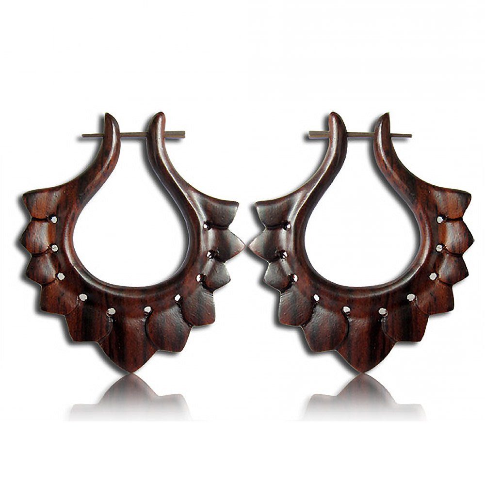 viva-adorno Paar Ohrhänger Holz Серьги geschnitzt Creolen Pin Ohr Piercing Ehtno Tribal, Pinohrringe Blüten Blätter (A)