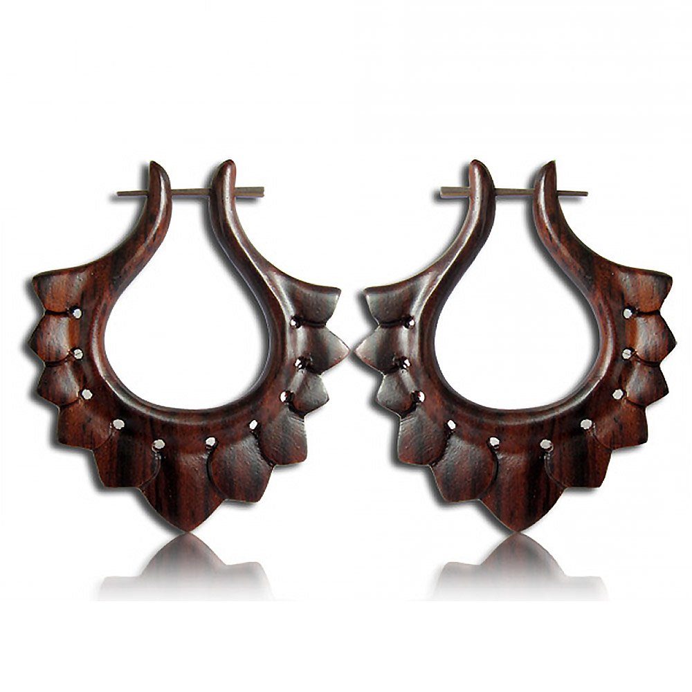 viva-adorno Paar Ohrhänger Holz Ohrringe geschnitzt Creolen Pin Ohr  Piercing Ehtno Tribal, Pinohrringe Blüten Blätter (A)