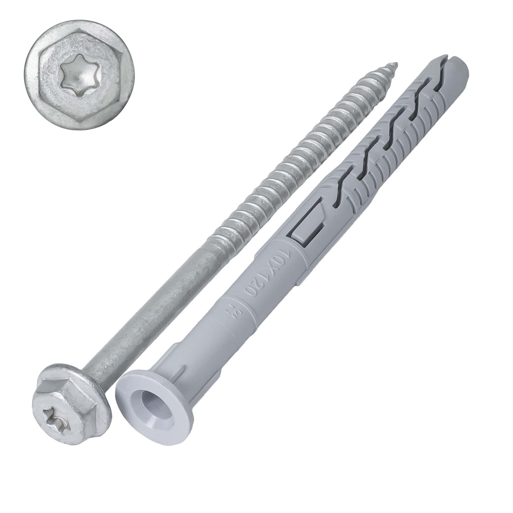 SCREWREBEL Rahmendübel mit Sechskantschraube und angepresster Scheibe, (50-tlg), verzinkt mit Nylondübel - ETA