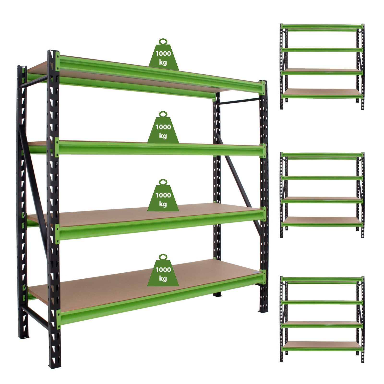 TRUTZHOLM Steckregal Industrieregal Milo 200x190x60cm steckbar, erweiterbar 4 Ebenen, 4 Tonnen