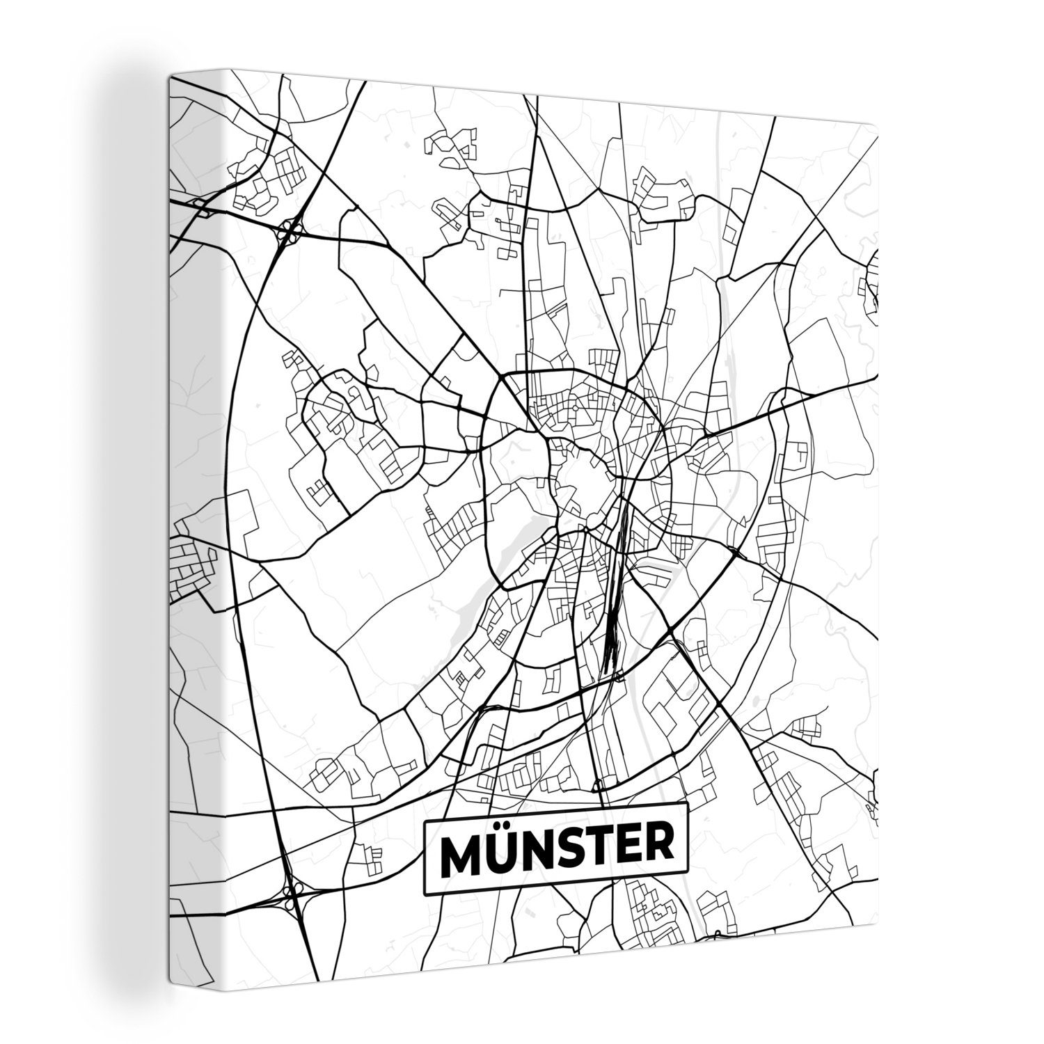 OneMillionCanvasses® Leinwandbild Münster - Karte - Stadtplan, (1 St), Leinwand Bilder für Wohnzimmer Schlafzimmer