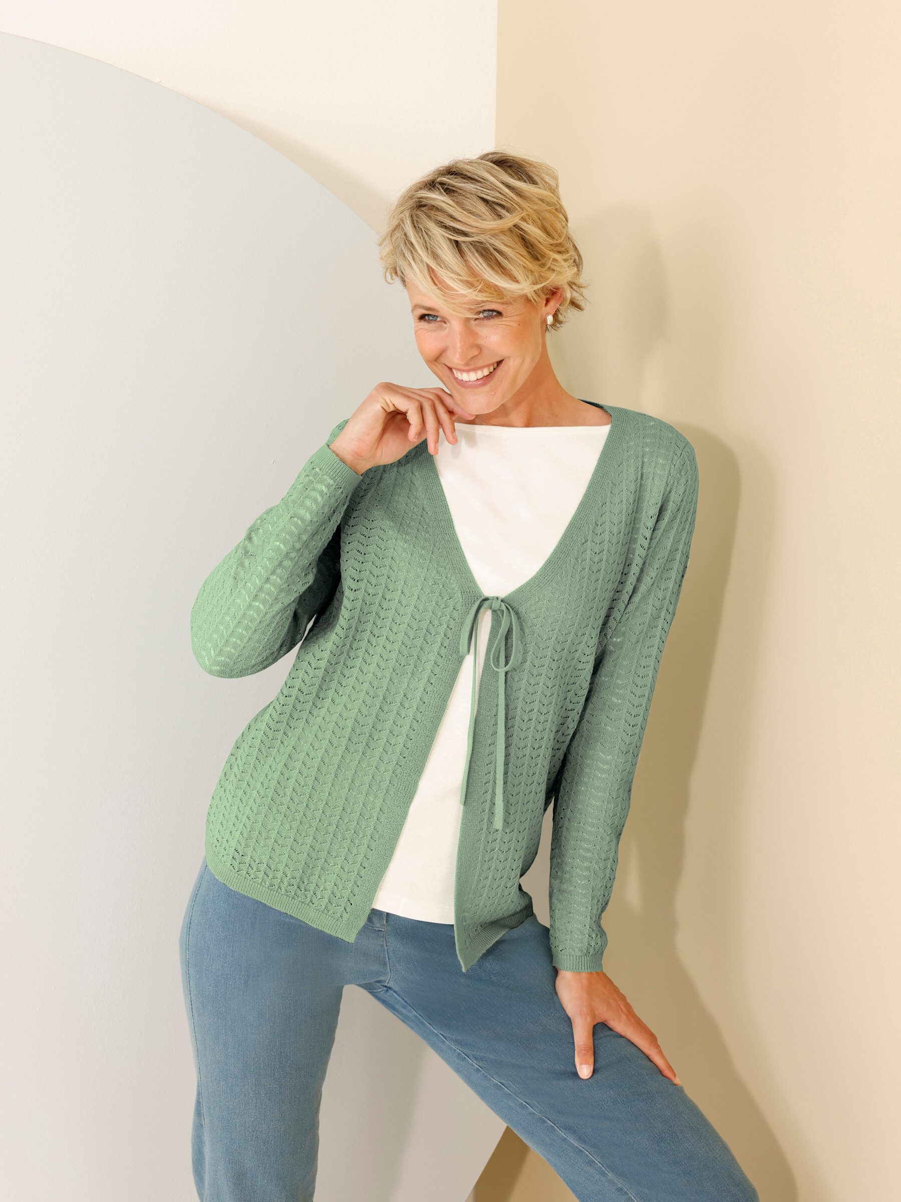 Sieh an! Strickjacke Strickjacke Langarm Ajour