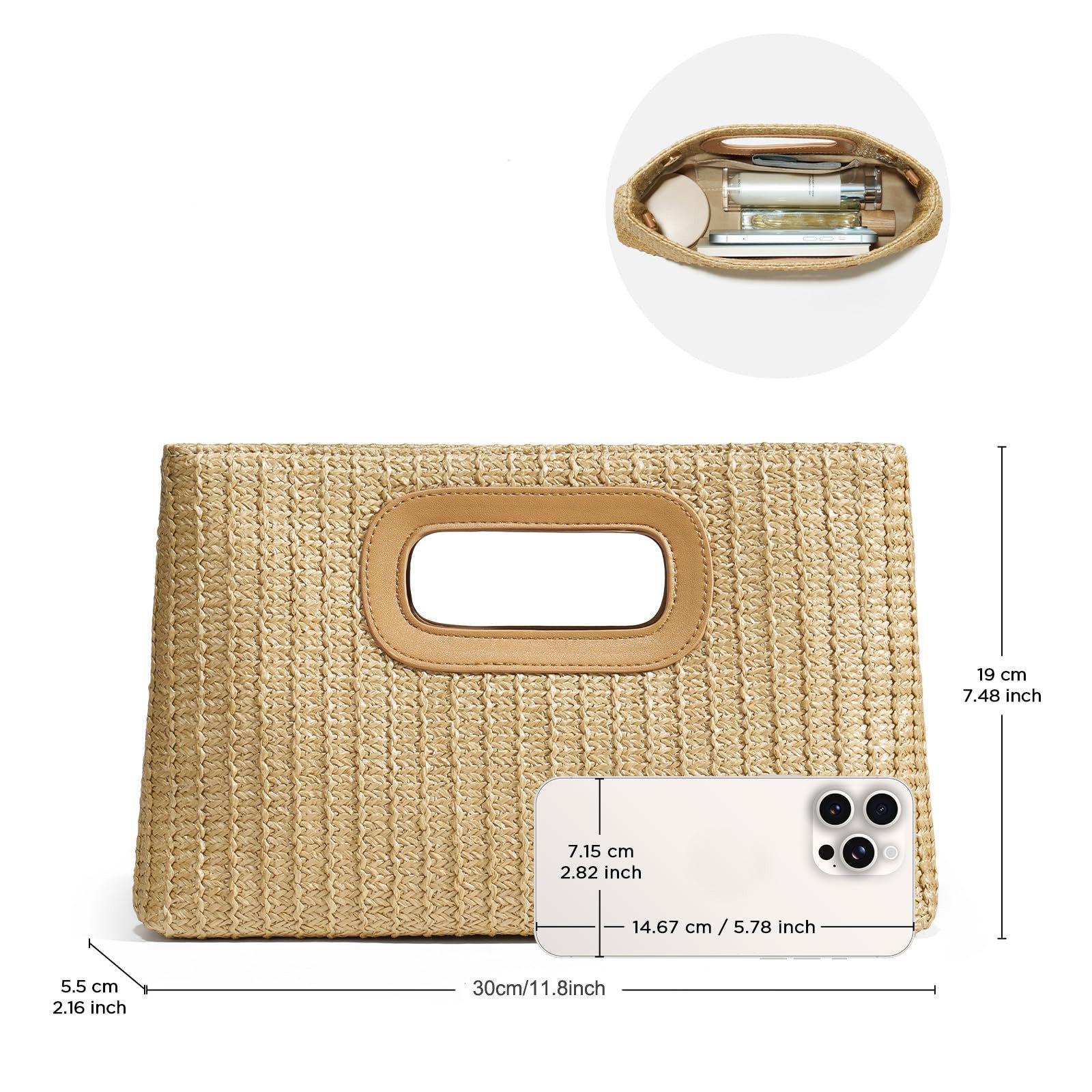 Coonoor Strandtasche Stroh-Clutch für Damen mit Henkel – Sommerhandtasche (1-tlg), ideal für Urlaub, Boho Strandtasche geflochten