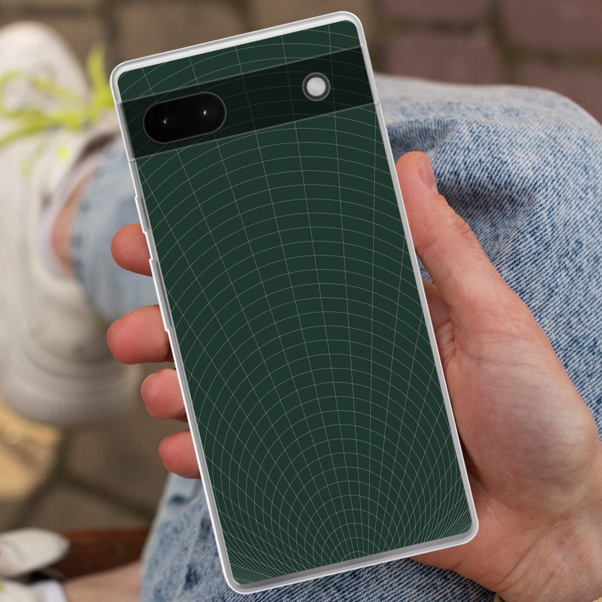 MuchoWow Handyhülle für Google Pixel 6a Tunnellinien - Grün - Abstrakt, Phone Case, Silikon, Schutzhülle Dünn