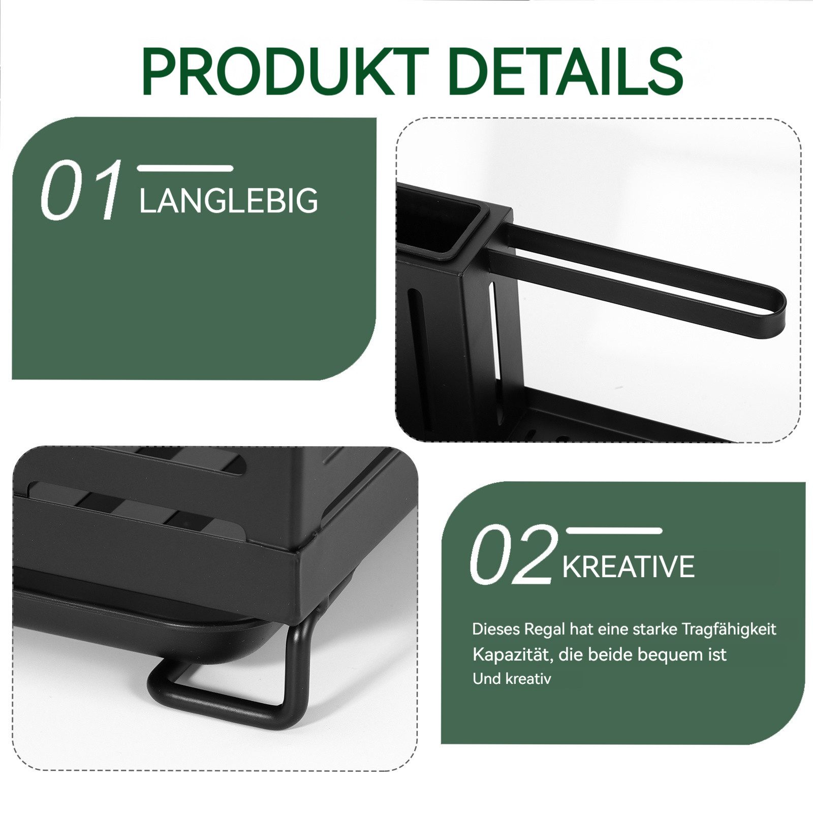 BlingBin Küchenorganizer-Set Spülbecken Organizer mit Abflusspfanne & Lappenhalter, (1er Set, 1-tlg., Edelstahl Waschbecken Organizer), Universeller Küchenorganizer Für Schwämme, Bürsten & Seife, Schwarz
