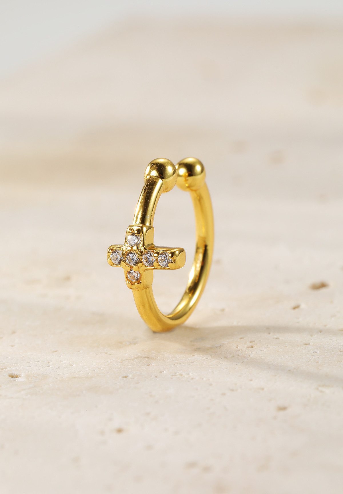 Hey Happiness Ohrklemme Mix und Match, aus 925 Silber vergoldet, Kreuz, Edelsteine oder Wellen Ohrring ohne Loch, Damen Ear Cuff