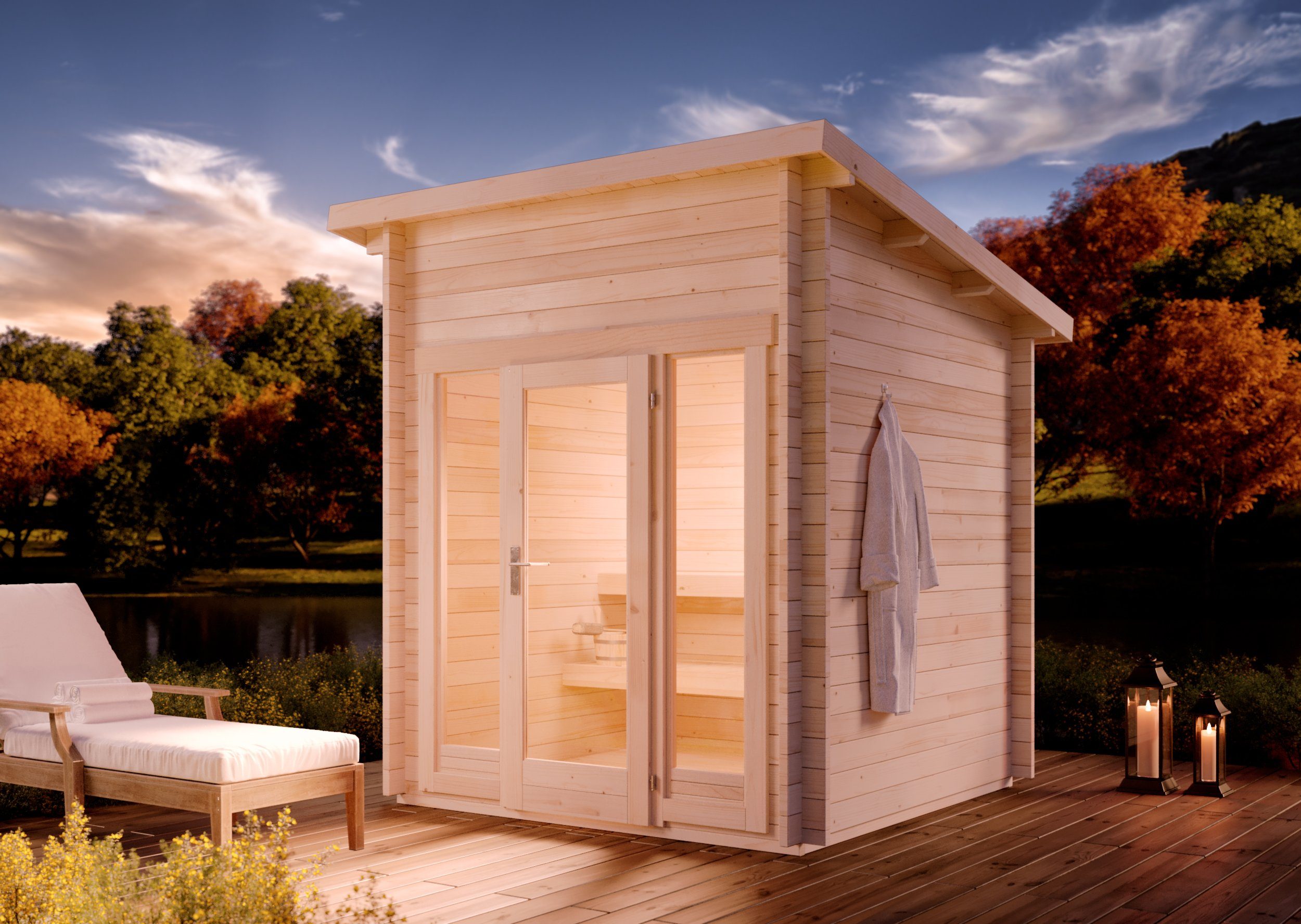 FinnTherm Saunahaus Lizzy XXS, BxTxH: 248 x 251 x 262 cm, 40 mm, in Naturbelassen Inkl. Fußboden