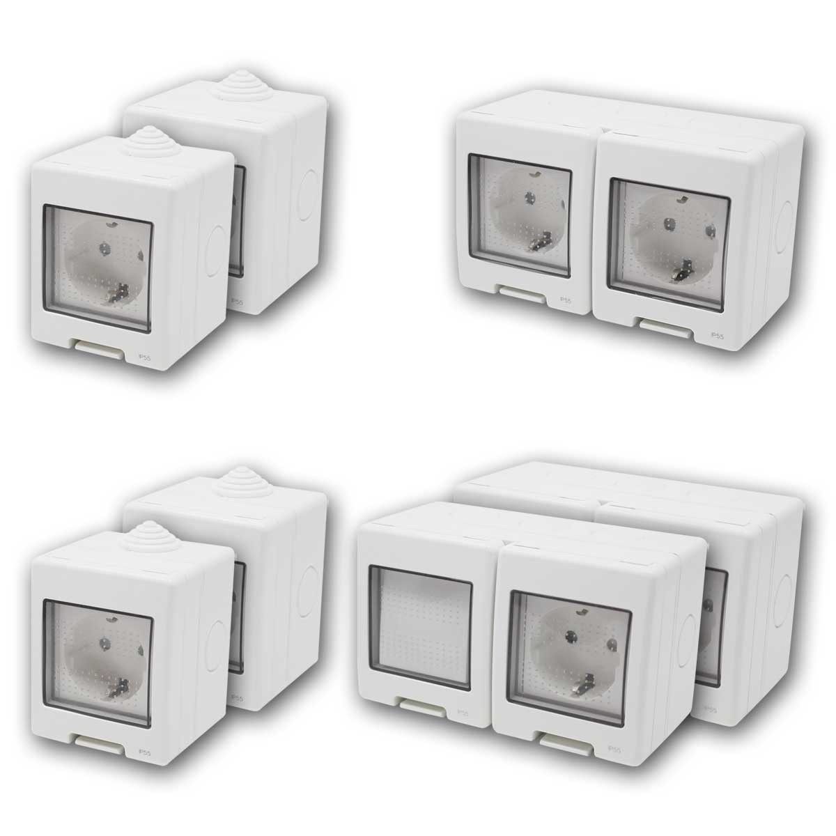 TEM Aufputz-Steckdose TEM Set "Werkstatt" 7-teilig, grau, 16A/250V, IP55
