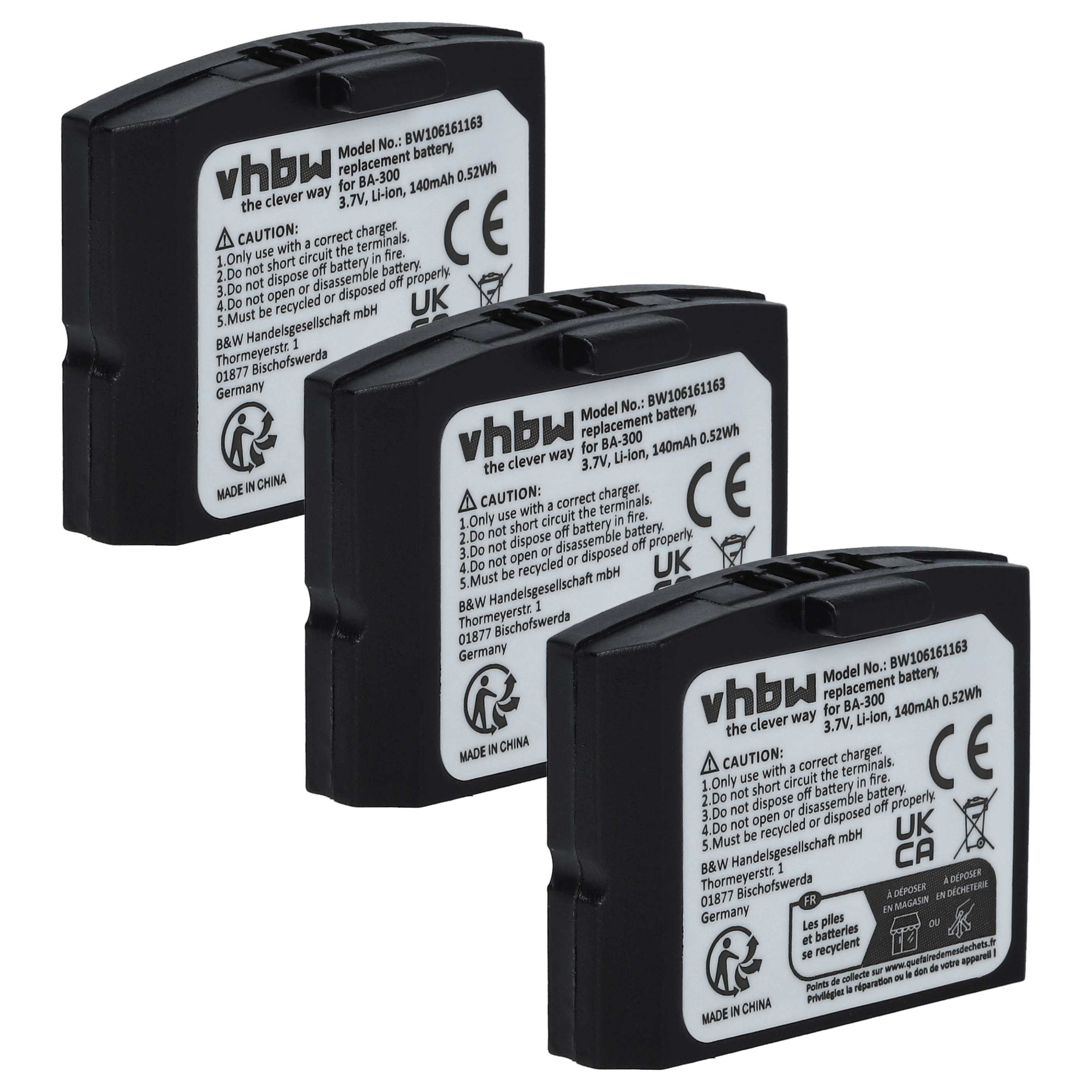 vhbw Akku passend für Sennheiser Set 830, RI 900, RI 840, RS 4200, RI 830S, Akku Akku Li-Polymer 140 mAh (3,7 V, 3 St), Leistungsfähige Austausch-Akkus für schnurlosen Kopfhörer, Headset