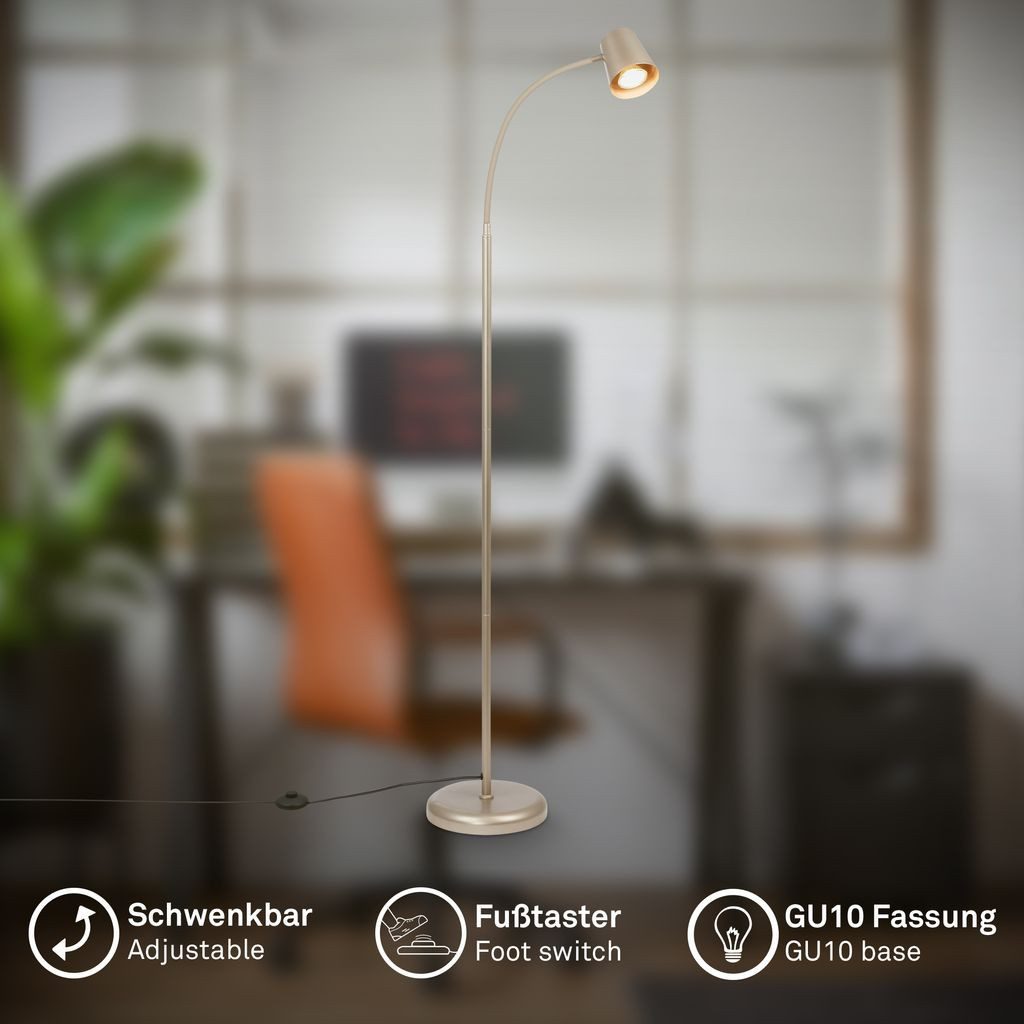 Briloner Leuchten Stehlampe Stehleuchte Schwenkbar Kabelschalter GU10, ohne Leuchtmittel, Abhängig vom Leuchtmittel - Warmweiß / Neutralweiß / Kaltweiß, 42,5x127,5 cm, Büro, Wohnzimmer, Schlafzimmer