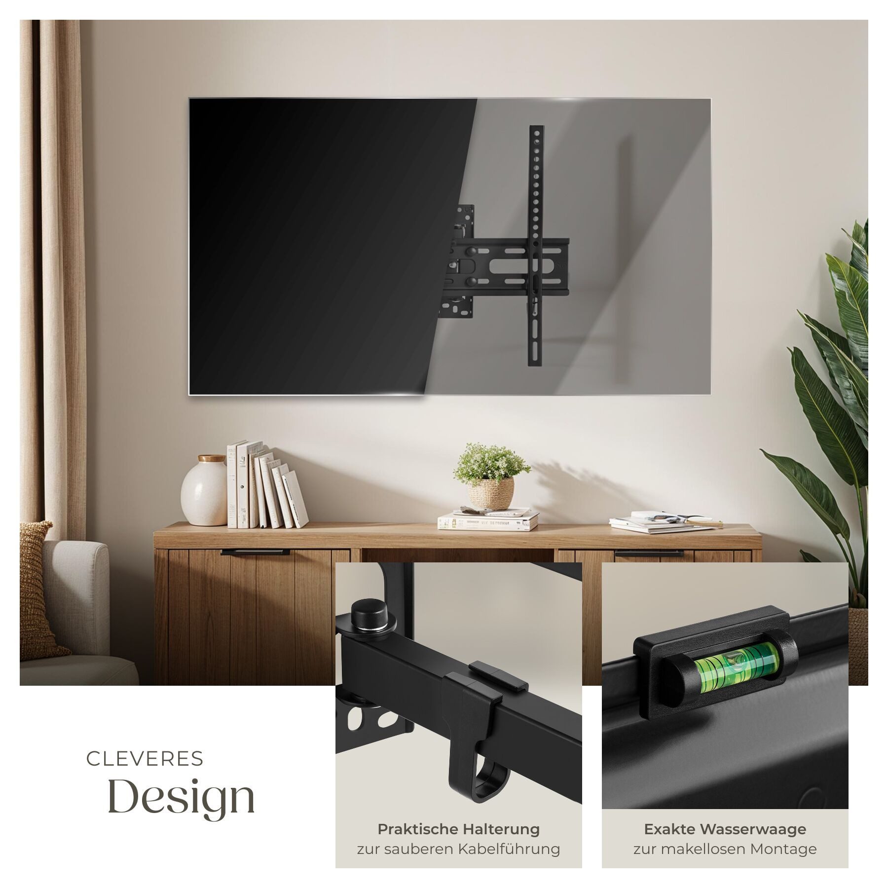 tectake TV-Wandhalterung Fernseherhalterung für 26-75 Zoll (66-191 cm), max. VESA 400 x 400, (bis 75 Zoll, für Flachbildfernseher, bis 50 kg, ausziehbar, schwenkbar und neigbar mit integrierter Kabelführung)