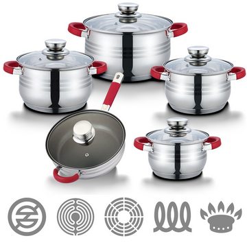 Fiora Topf-Set Kochtopfset Induktion Antihaft Pfanne Edelstahl Rostfrei Innenskalierung Töpfe mit Glasdeckel Topfset, Edelstahl (Set, 10-tlg)