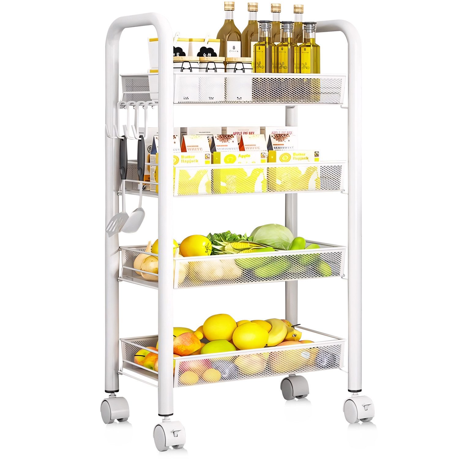 OSTWOLKE Rollwagen Küchenwagen Servierwagen 4 Ebenen mit Rollen Küchentrolley Bastelwagen