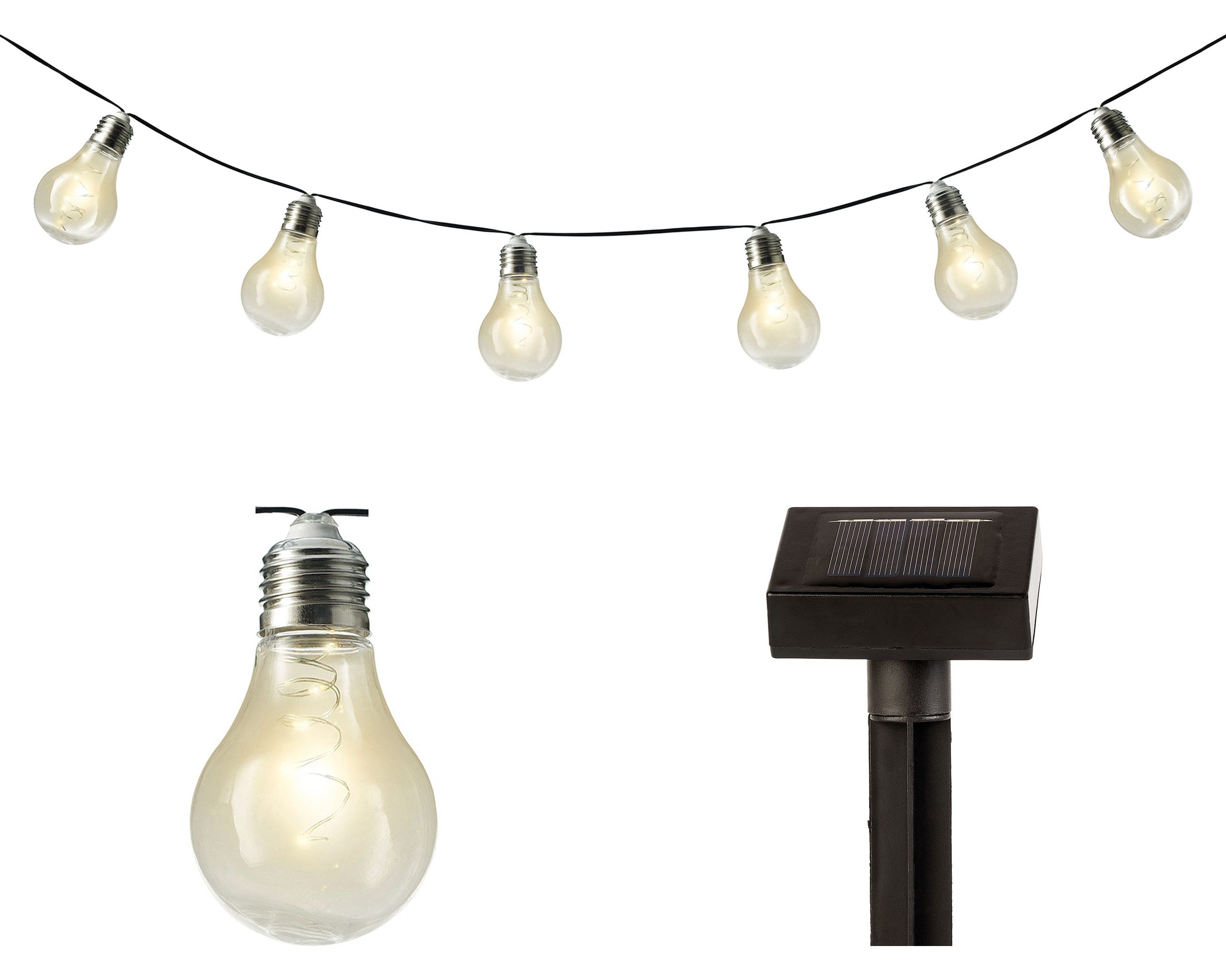 Lumineo LED-Lichterkette, LED Solar Lichterkette Glühbirnen Kunststoff Twinkle-Eff 4,5m Warmweiß