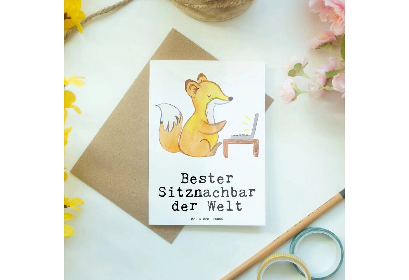 Thumbnail - Mr. & Mrs. Panda Grußkarte Fuchs Bester Sitznachbar der Welt - Weiß - Geschenk, Dankeschön, Komm, Edler Umschlag