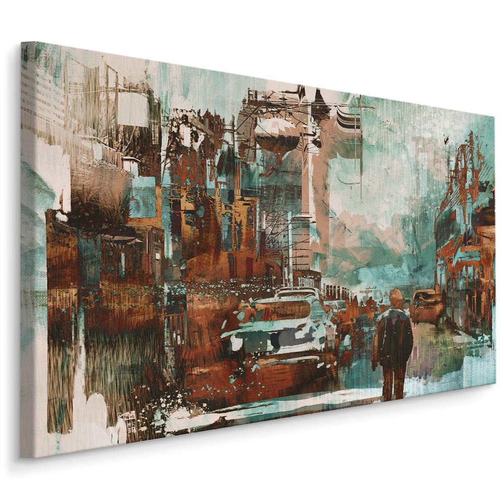 Muralo Leinwandbild Architektur – Leinwandbild Wandbild Kunstdruck Wohnzimmer, Gebäude (1 St), Abstrakt farbige Abstrakte Stadt – Kunstwerk, 30 x 20 cm