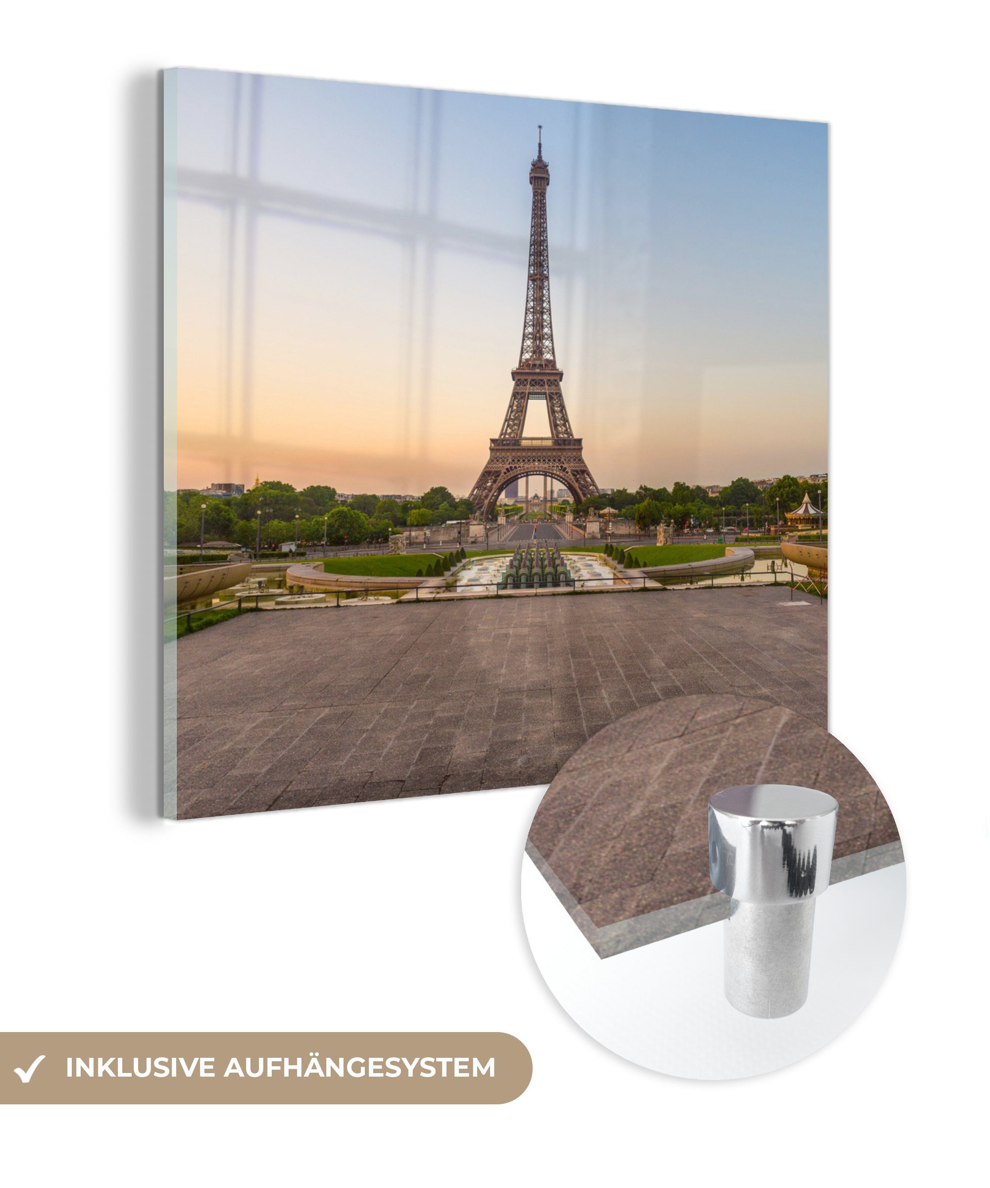 MuchoWow Acrylglasbild Eiffelturm bei Sonnenuntergang, (1 St), Glasbilder - Bilder auf Glas Wandbild - Foto auf Glas - Wanddekoration