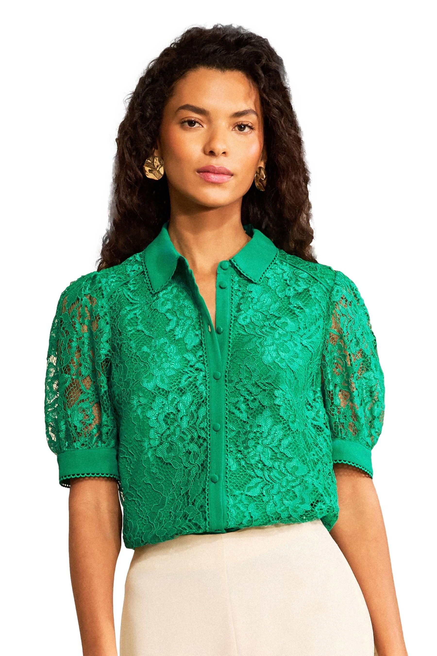 Kurzarmhemd Love & Roses Button-down-Kurzarmhemd mit Spitze