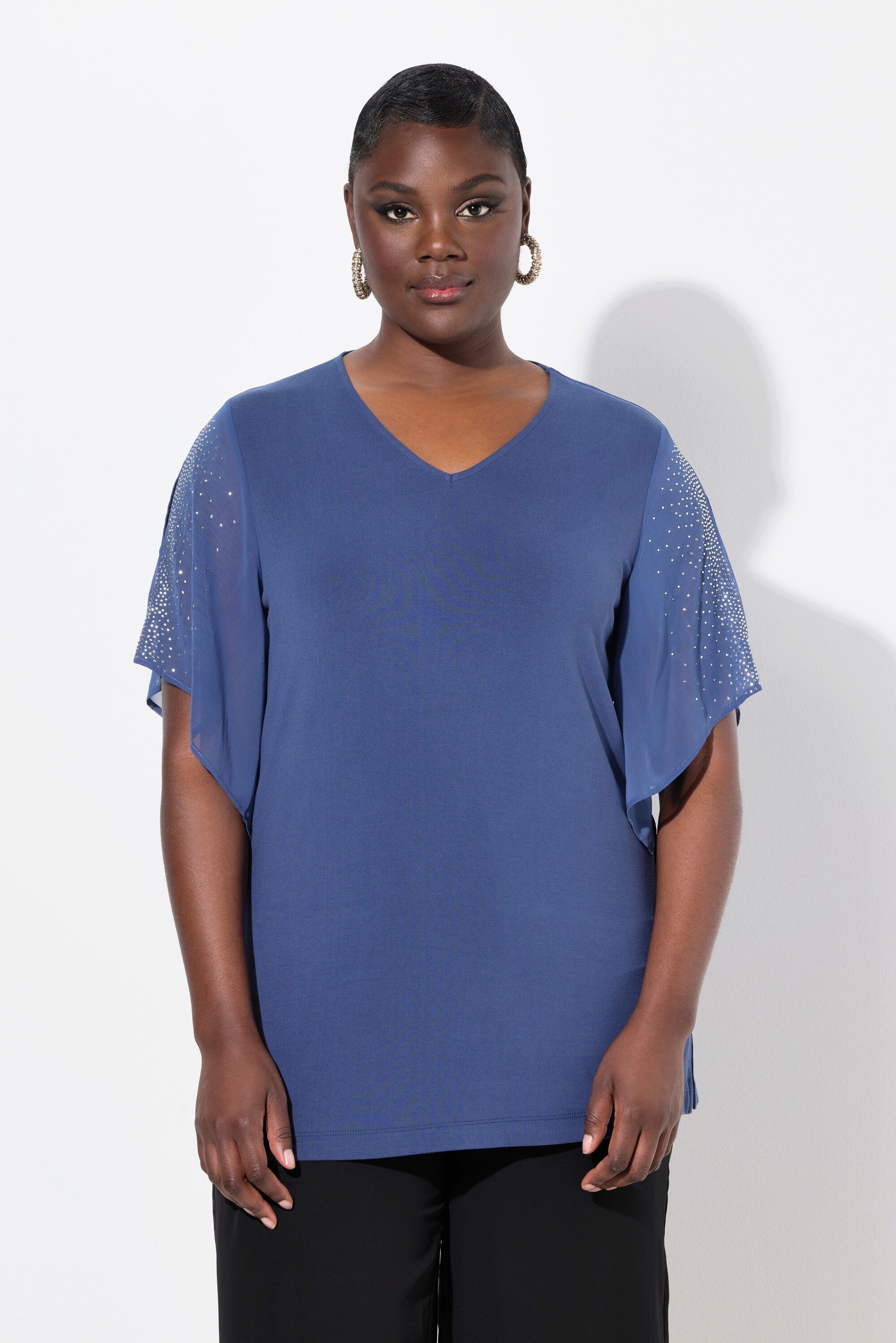 Ulla Popken Tunika Tunika Glitzersteinchen A-Linie V-Ausschnitt günstig online kaufen