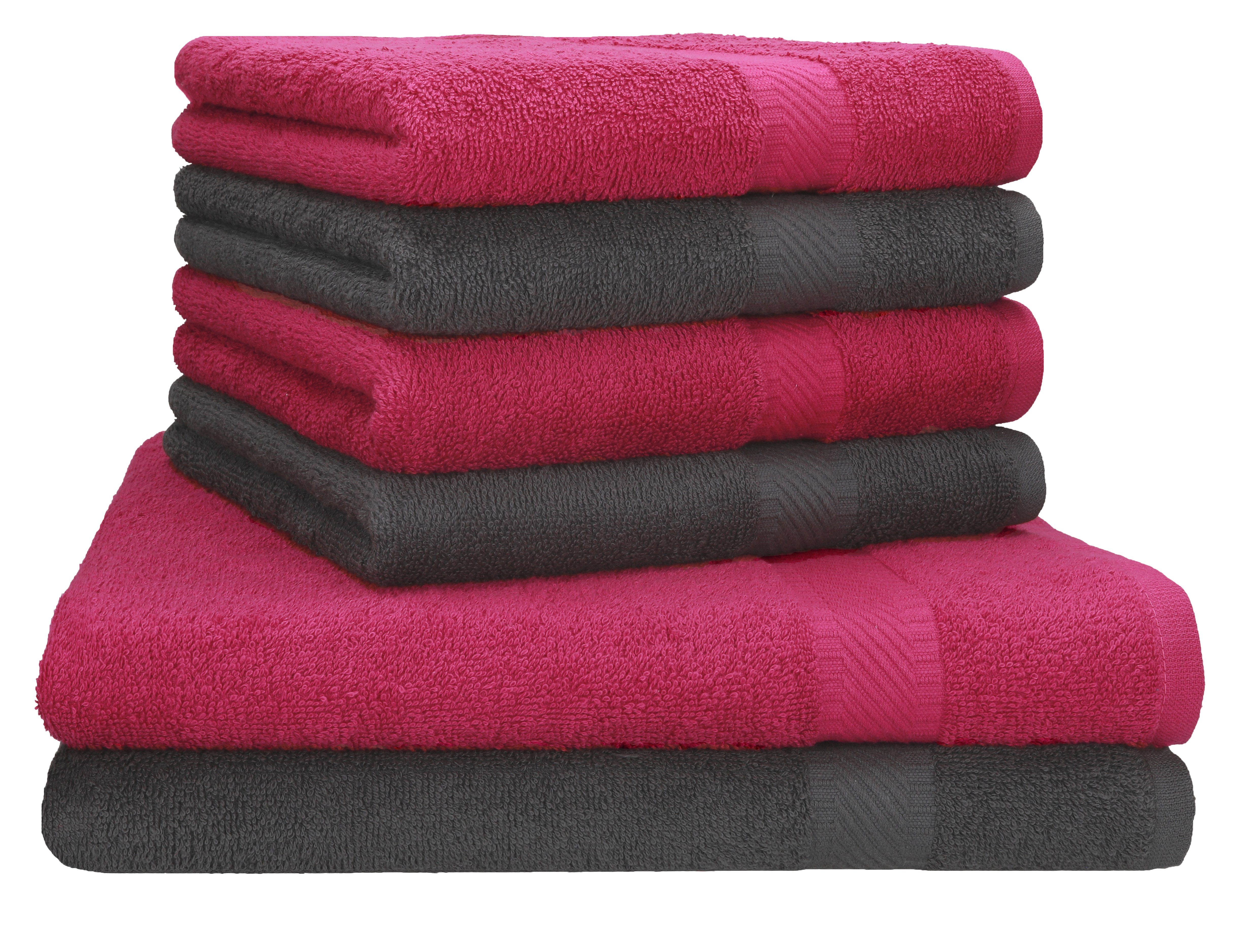 Baumwolle Set Betz Handtücher, Liegetücher Palermo 2x 70x140 6er 100% cm anthrazit/cranberry 4x Handtuch