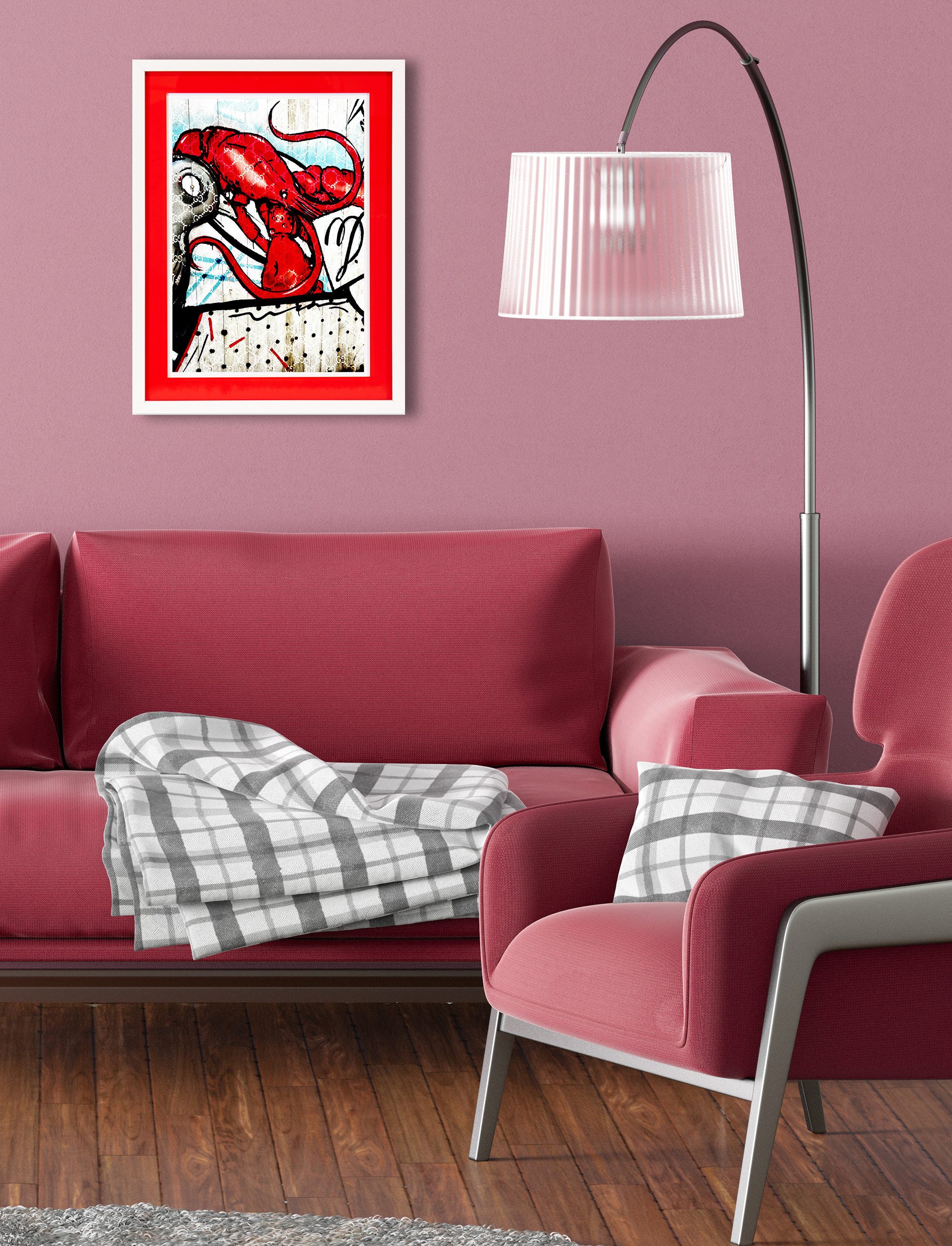 queence Bild mit Rahmen Hummer, Tier, Abstrakt, rot, Abstrakt, Fisch & Meeresfrüchte (1 St), Poster mit buntem Acrylglas Passepartout