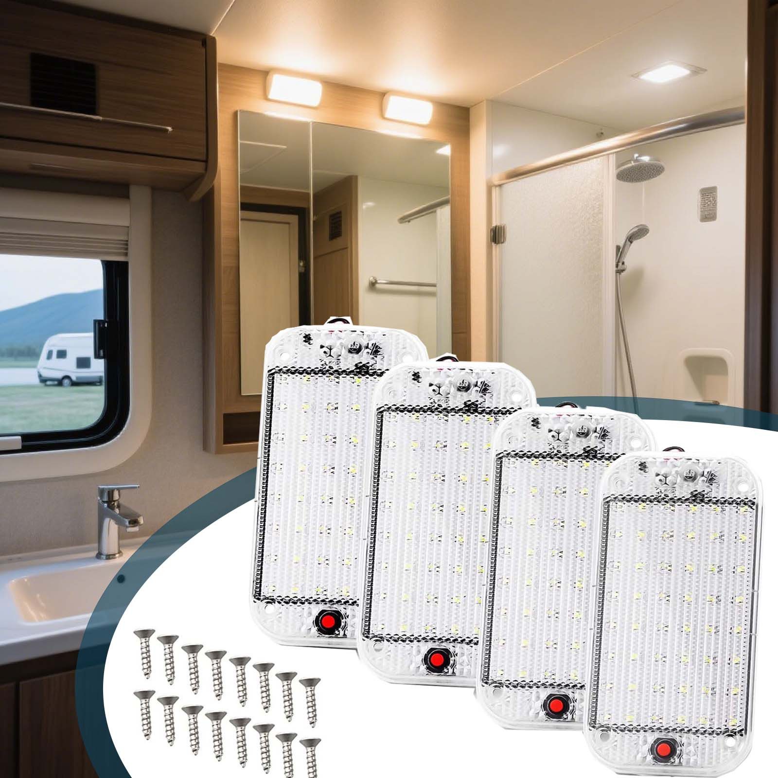 MUPOO Deckenleuchten Wohnmobil Innenbeleuchtung 48 LEDs Dimmbar mit Ein/Aus Schalter, Weiß, LED fest integriert, Wohnmobil Boot Deckenleuchte Panel Lampe