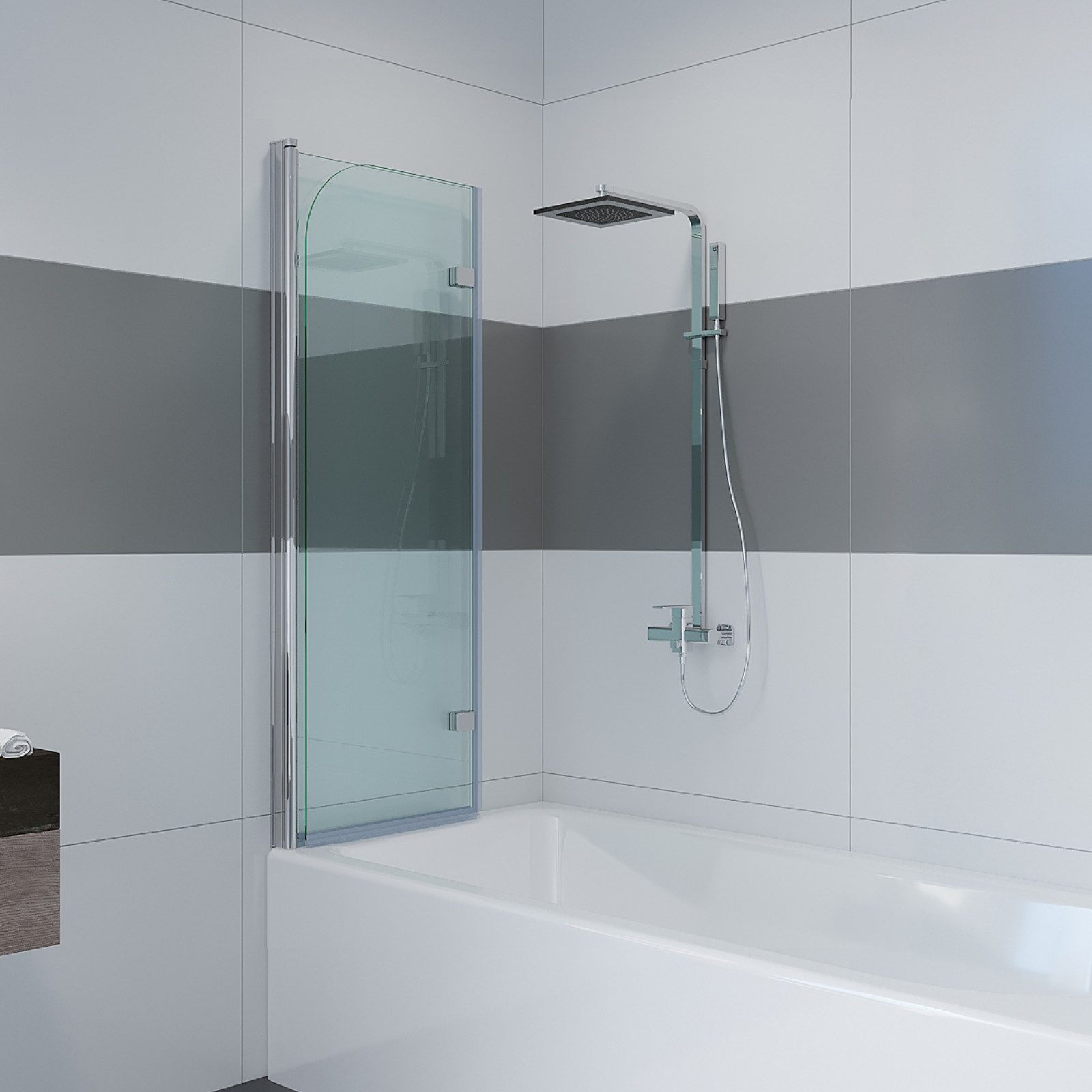 IMPTS Badewannenaufsatz Duschwand für Badewanne Badewannenfaltwand Faltbar 100-140cm, Glas Alu, (2 tlg., 2 TLG), Duschabtrennung für Badewanne