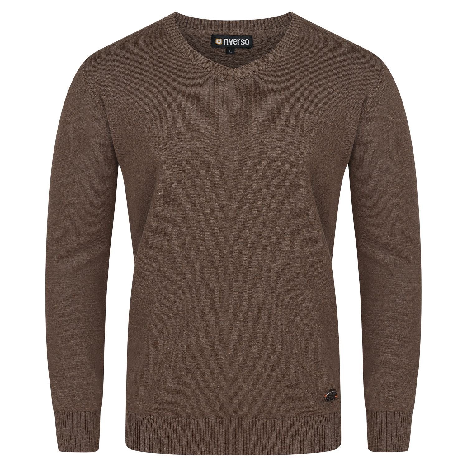 riverso Sweatshirt Herren V-Neck Pullover RIVEmil Regular Fit Organic Cotton Bio Basic Longsleeve Shirt aus 100% Baumwolle