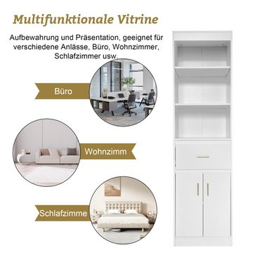 HAUSS SPLOE Vitrine 50*40*180cm mit 1Schublade und 2 Türen, beweglichen Einlegeböden,Weiß