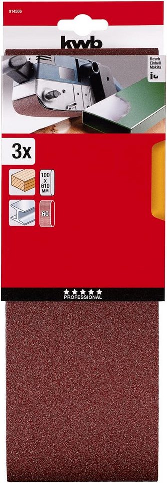 Thumbnail - kwb Schleifpapier, Schleifbänder 75x533 mm aus Edelkorund mit Körnung 100, Spezialver