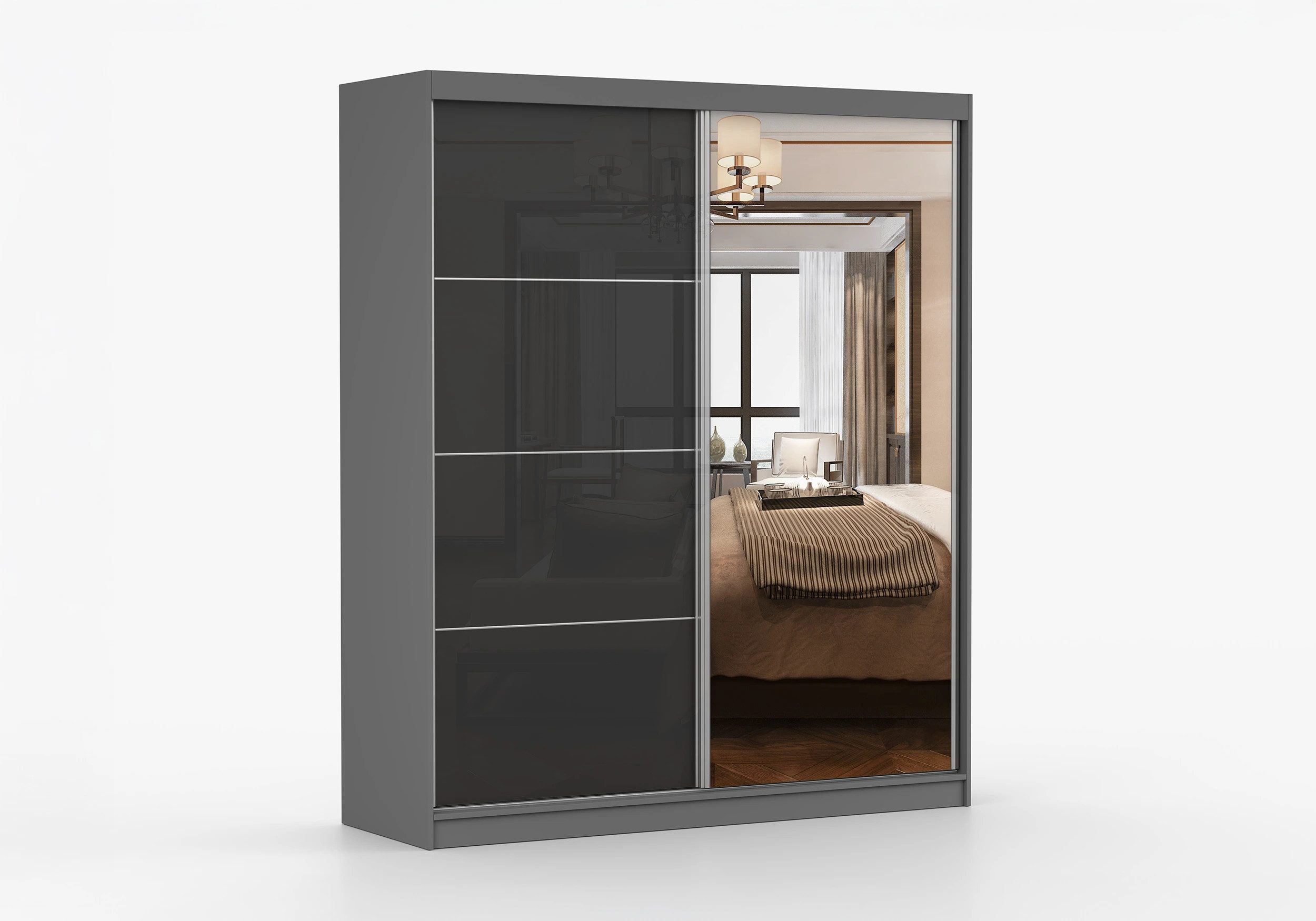 imoebel24 Schwebetürenschrank MULTI 31 183 cm - Grau / Schwarz