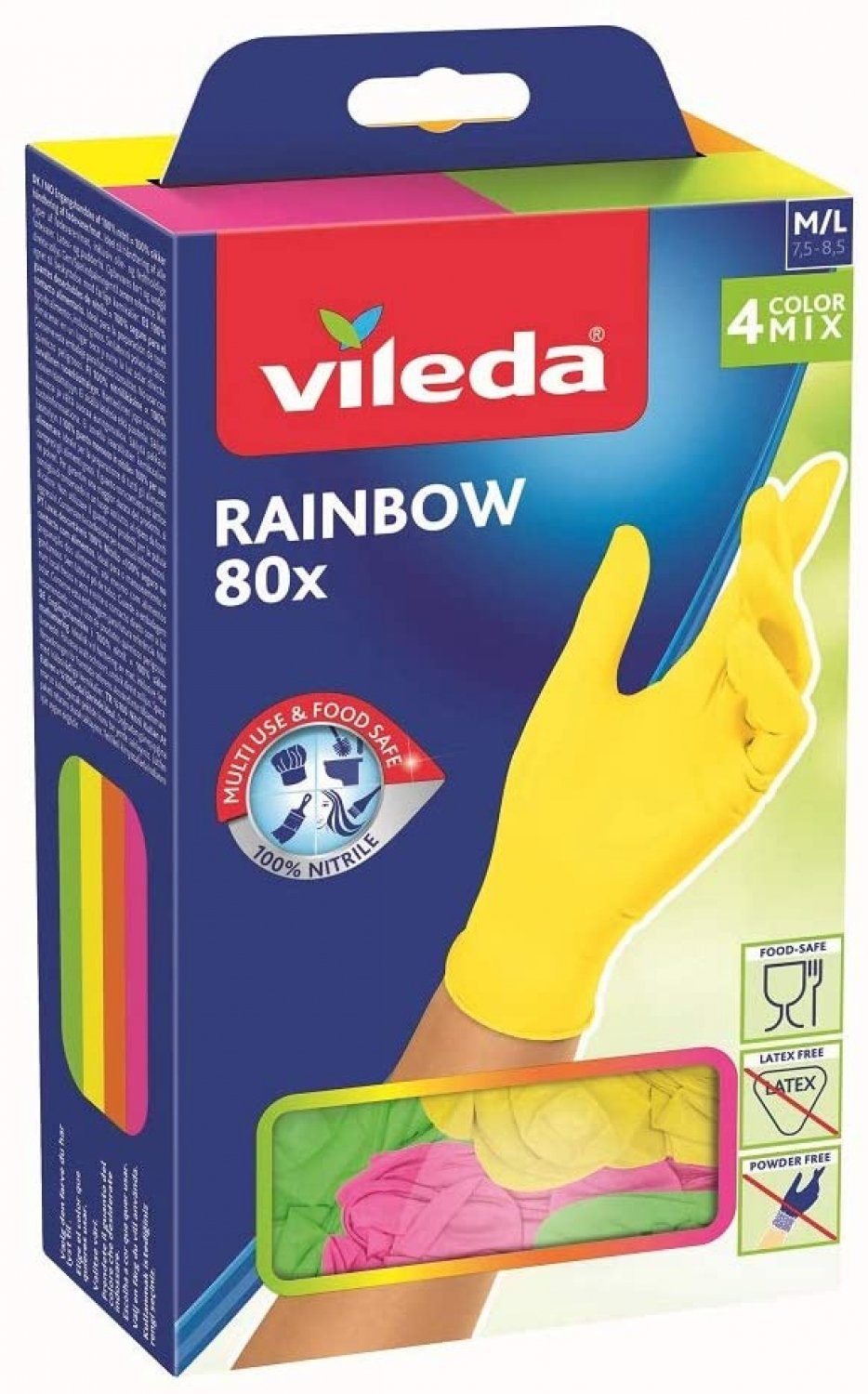 Nitril-Handschuhe St. Farben, Rainbow 4 80 Nitril M/L Einweghandschuhe, Einmalhandschuhe, Vileda bunte Vileda Größe: