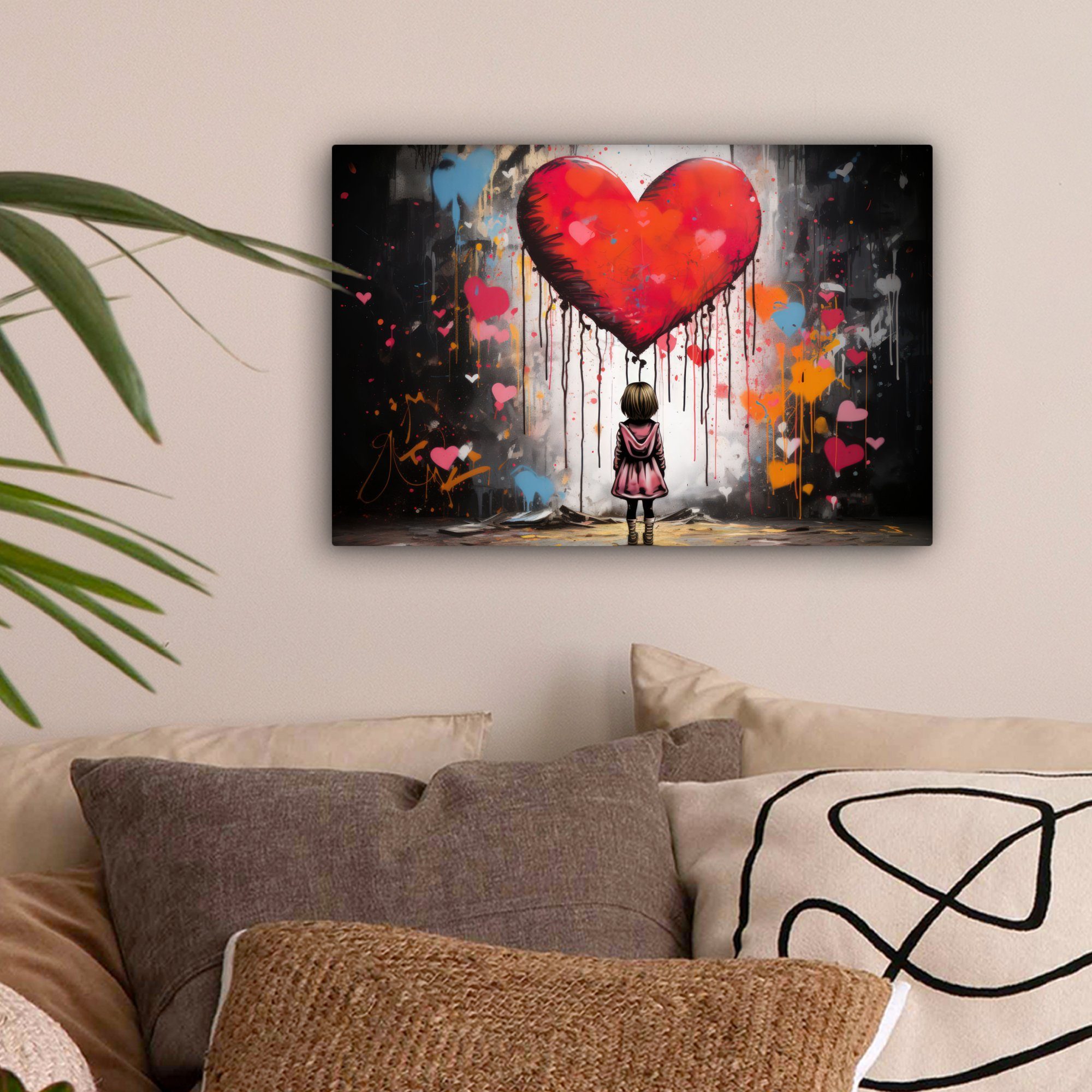 OneMillionCanvasses® Leinwandbild Mädchen - Herz - Graffiti - Kunst - Rot, günstig online kaufen