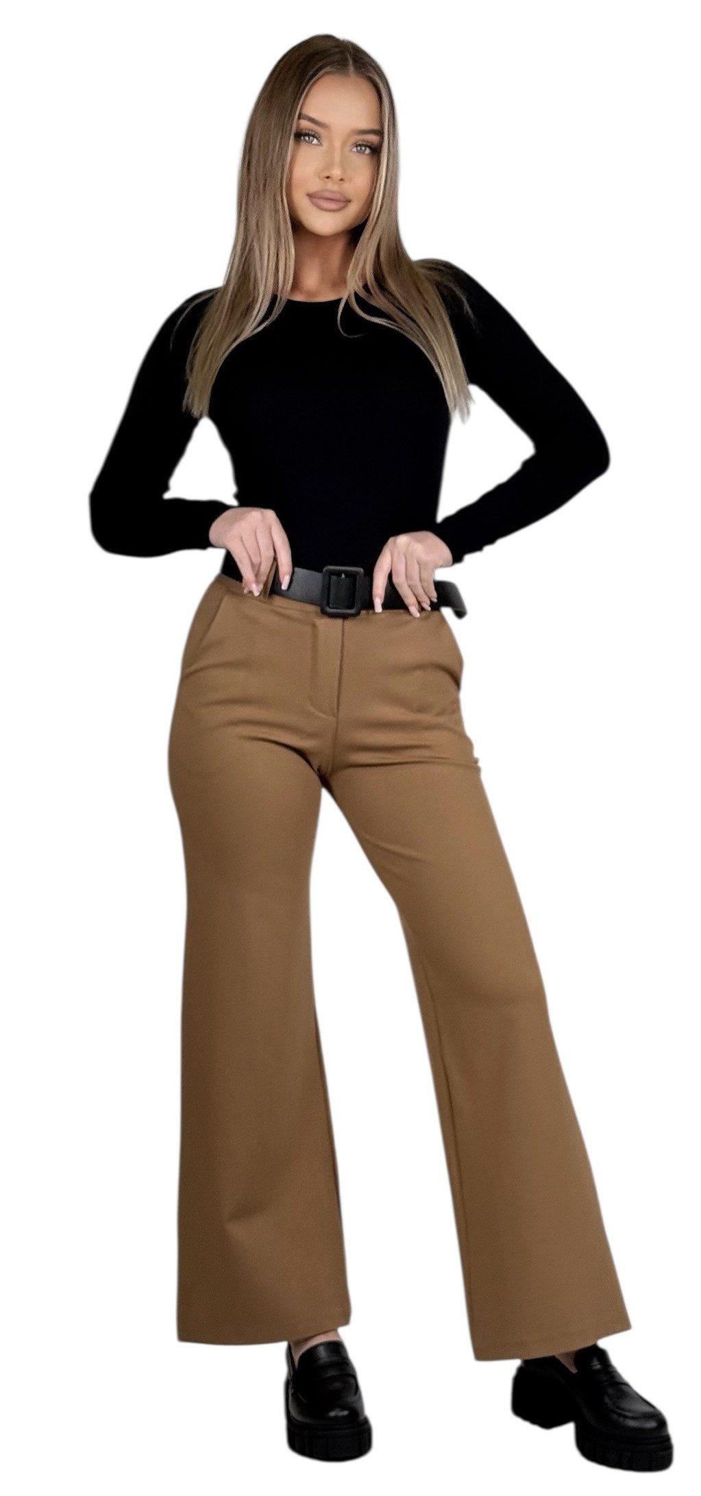 Mississhop Stretch-Hose Elegante Damenhose mit Gürtel und geradem Bein M.431